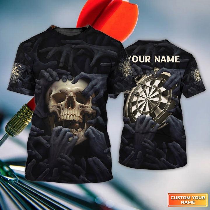 Customized Name Darts T Shirt, Skull Art Dartboard Personalized Skull And Darts T Shirt - Gift For Darts Lovers, Darts Player, Dart Team