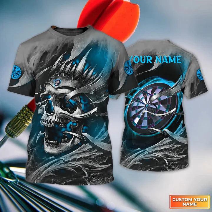 Customized Name Darts T Shirt, Teal Skull Dartboard Personalized Name Darts T Shirt For Men - Gift For Darts Lovers, Darts Team Players