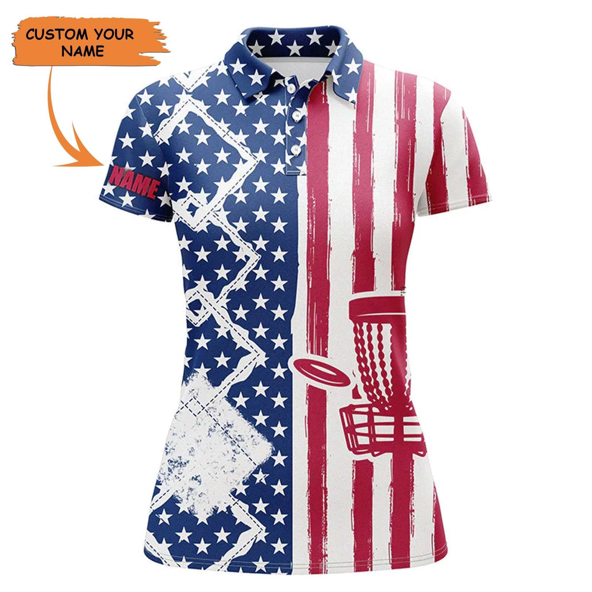 Customized Name Disc Golf Women Polo Shirts, Personalized American Flag Patriot Disc Golf Polo Shirts - Perfect Gift For Ladies, Disc Golf Lovers