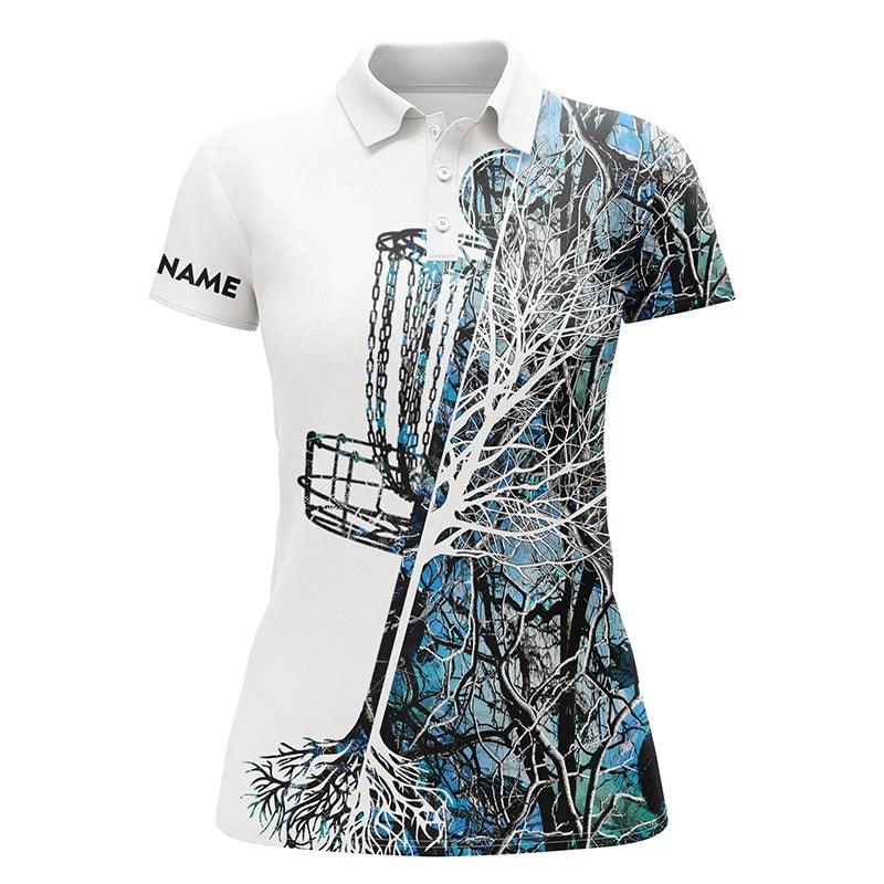 Customized Name Disc Golf Women Polo Shirts, Personalized Name Blue Camo Disc Golf Basket Polo Shirts - Perfect Gift For Ladies, Disc Golf Lovers - Image 4