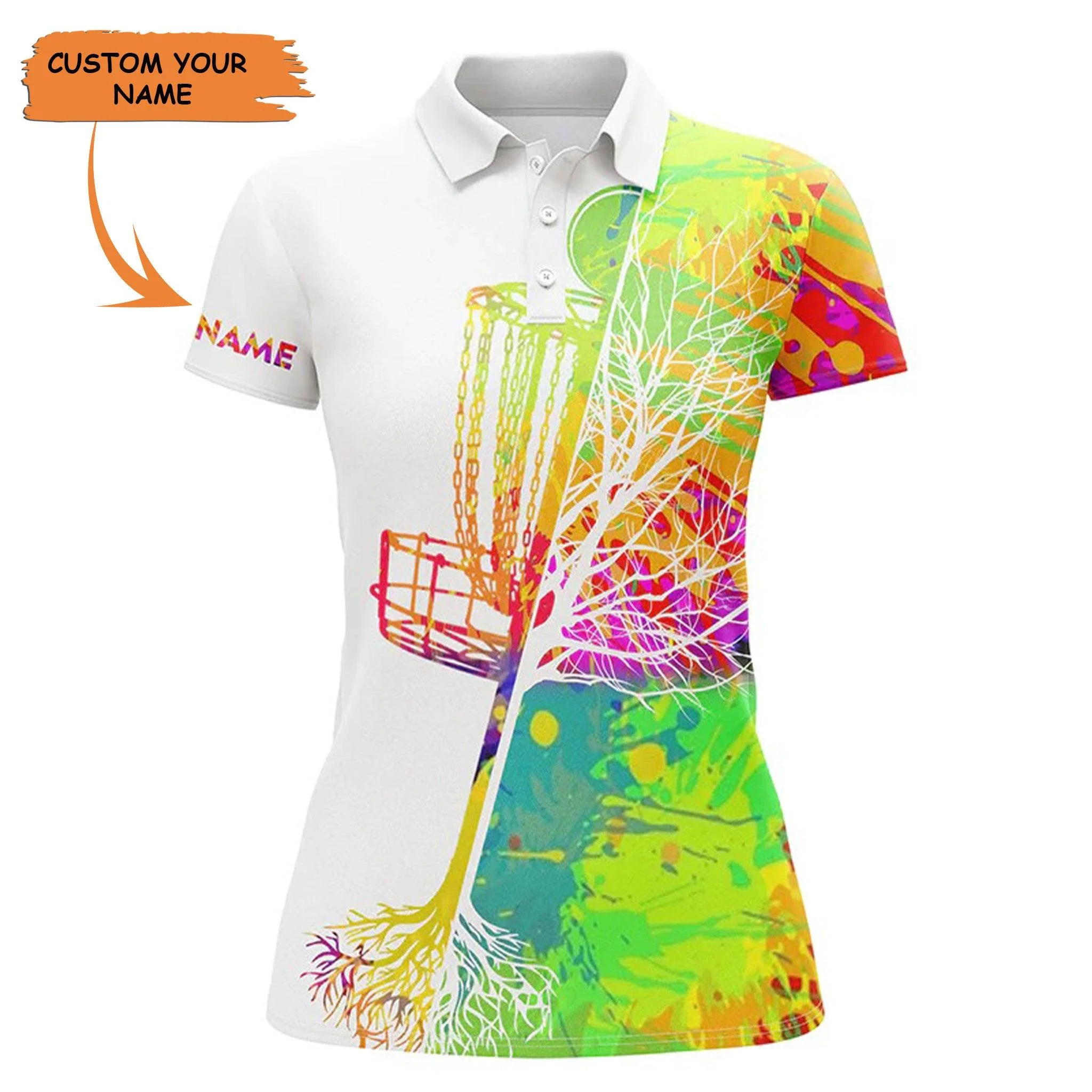 Customized Name Disc Golf Women Polo Shirts, Personalized Name Watercolor Disc Golf Basket Polo Shirts - Perfect Gift For Ladies, Disc Golf Lovers