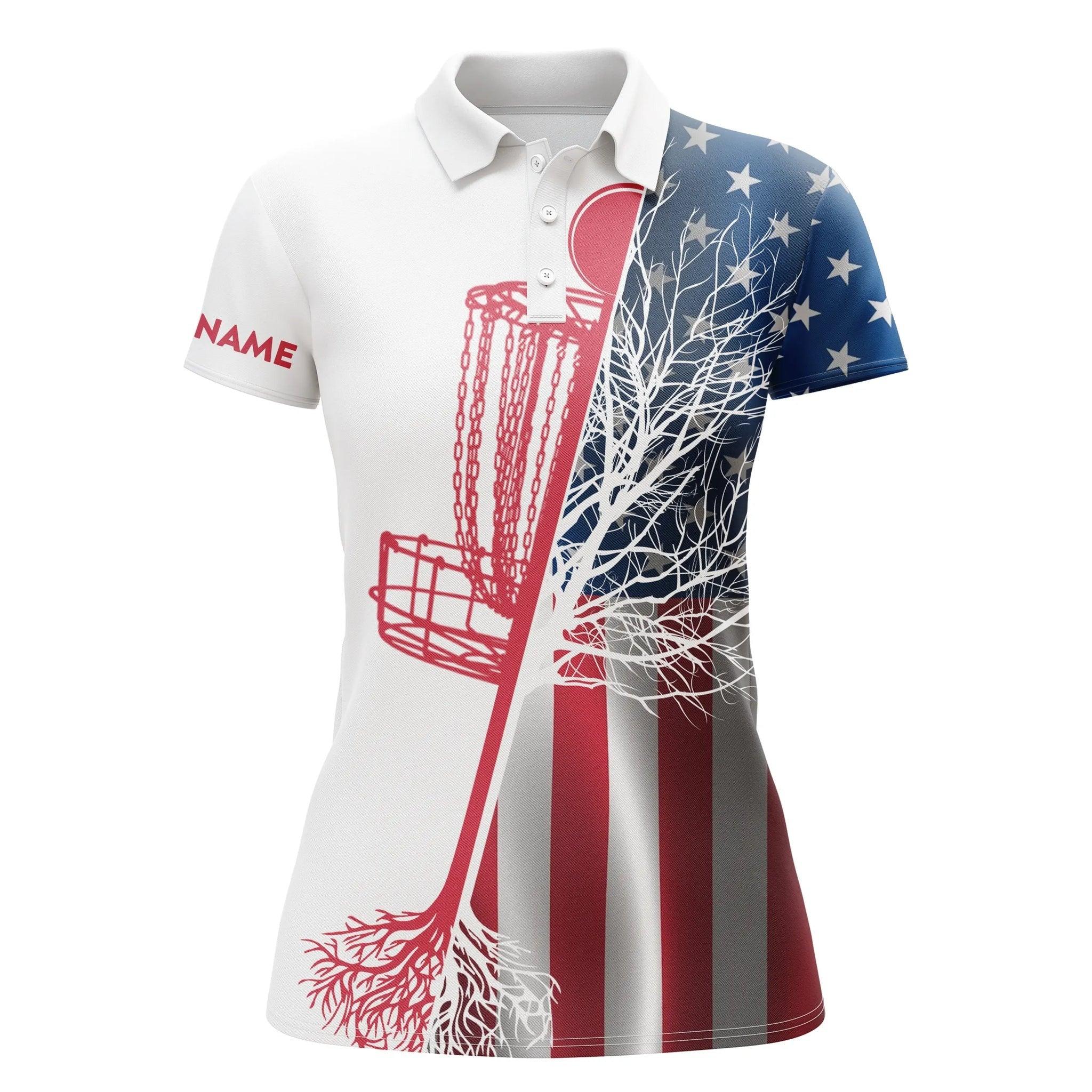Customized Name Disc Golf Women Polo Shirts, Personalized Vintage American Flag Disc Golf Basket Shirts - Perfect Gift For Ladies, Disc Golf Lovers - Image 3