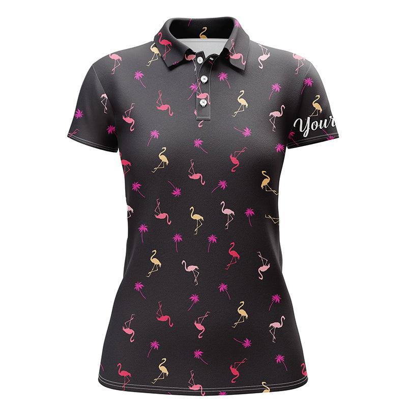 Customized Name Flamingo Women Polo Shirts, Personalized Neon Pink Flamingos Palm Pattern Polo Shirts - Perfect Gift For Ladies, Flamingo Lovers - Image 2