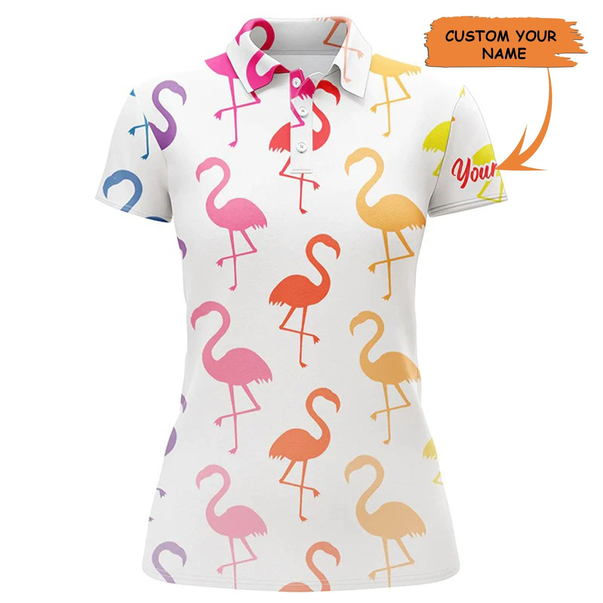 Customized Name Golf Women Polo Shirt, Personalized Rainbow Flamingo Pattern Golf Shirts - Perfect Gift For Ladies, Golf Lovers, Golfers