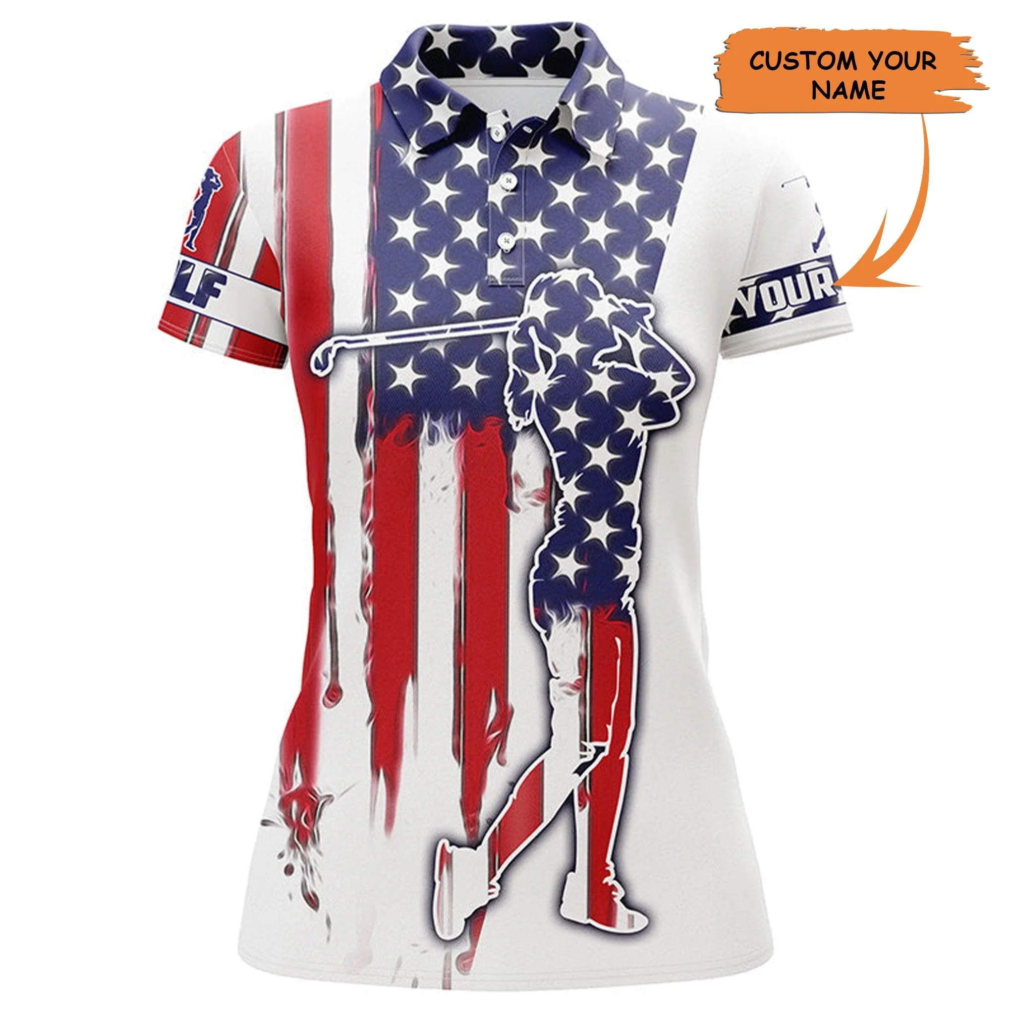 Customized Name Golf Women Polo Shirts, American Flag, Personalized Name Patriot Golf Gifts, Golf Shirts For Women - Gift For Golf Lovers, Golfers