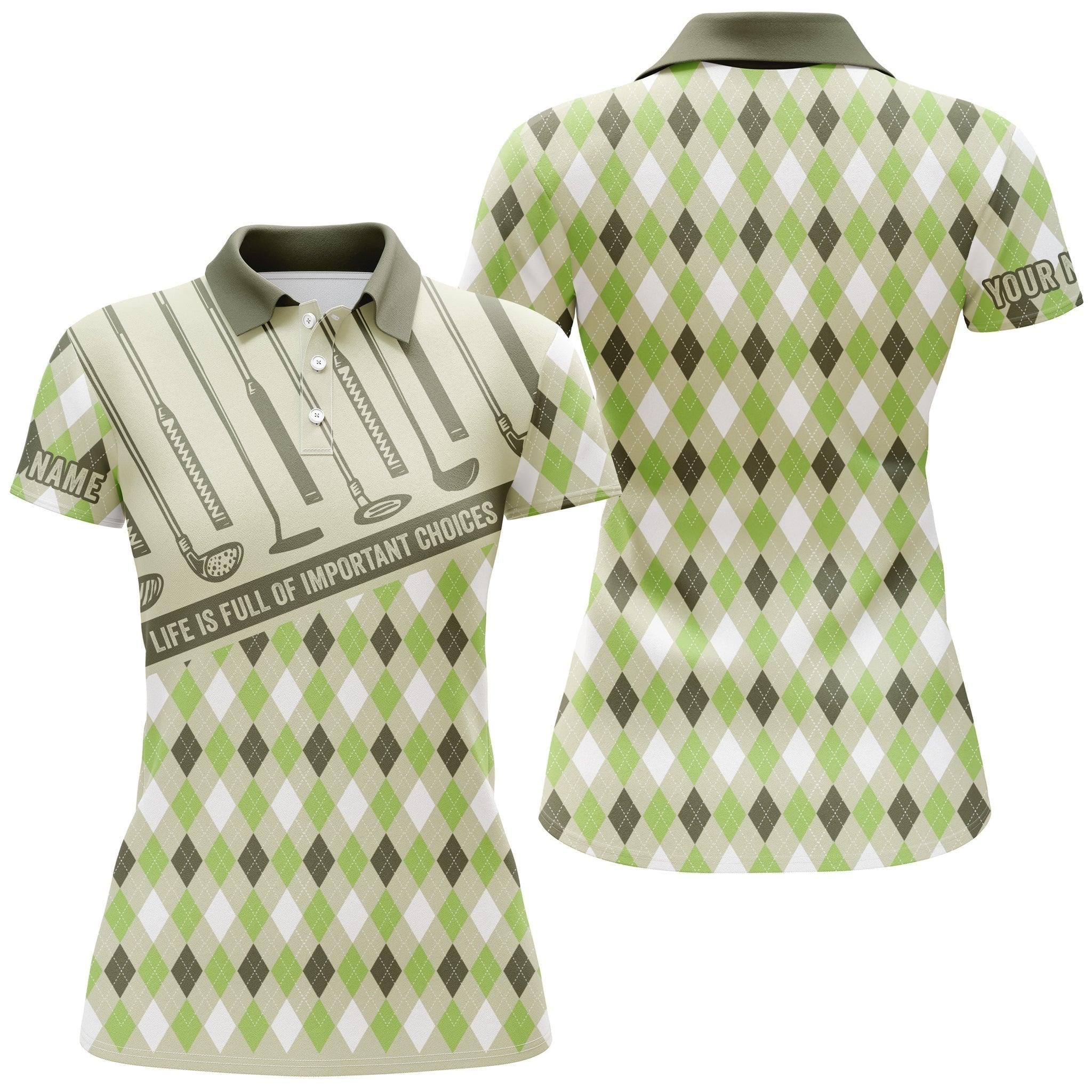 Customized Name Golf Women Polo Shirts, Argyle Pattern Personalized Life Is Full Of Important Choices Shirt - Perfect Gift For Golf Lovers, Golfers - Image 2