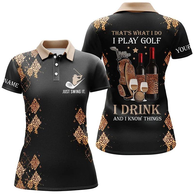 Customized Name Golf Women Polo Shirts, Black Leopard, Personalized Golf And Wine Polo Shirts - Perfect Gift For Ladies, Golfers, Golf Lovers - Image 2