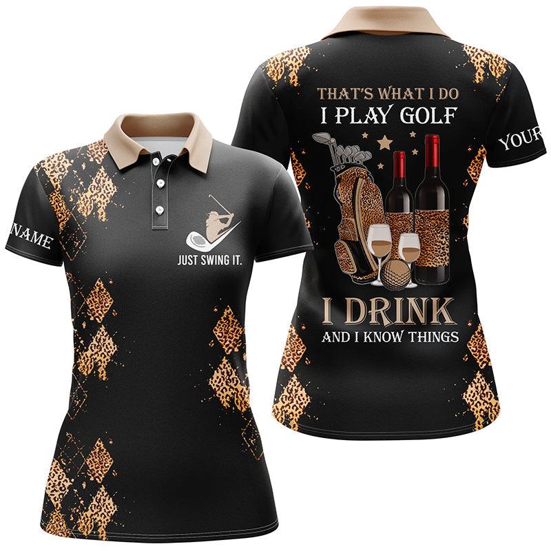 Customized Name Golf Women Polo Shirts, Black Leopard Personalized Golf And Wine That's What I Do Shirt - Perfect Gift For Ladies, Golf Lovers, Golfers - Image 2