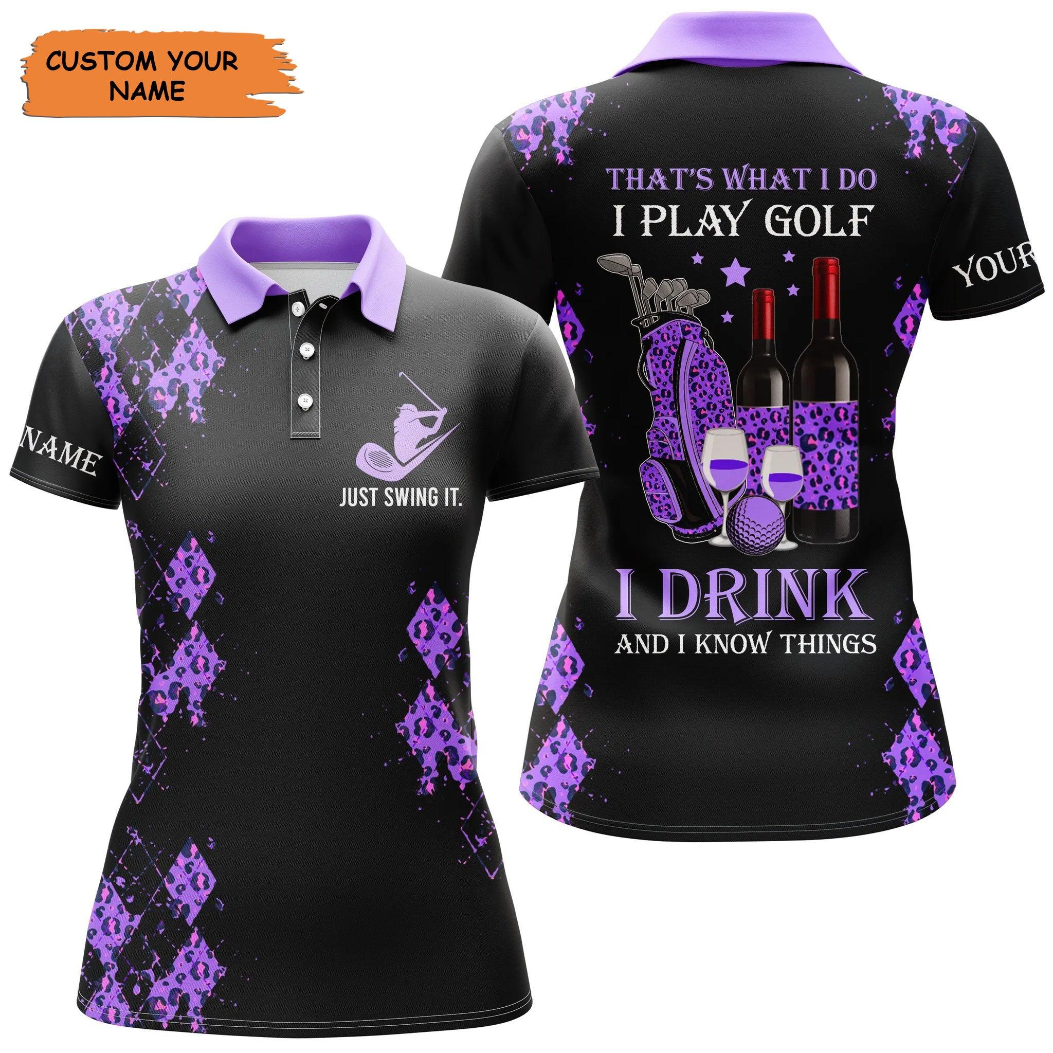 Customized Name Golf Women Polo Shirts, Black Leopard, Personalized I Play Golf And Drink Wine Shirts - Perfect Gift For Ladies, Golfers, Golf Lovers