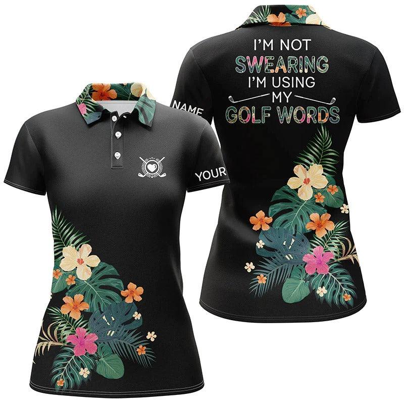 Customized Name Golf Women Polo Shirts, Black Tropical Floral Pattern, Personalized Ladies Polo Shirts - Perfect Gift For Golfers, Golf Lovers - Image 2