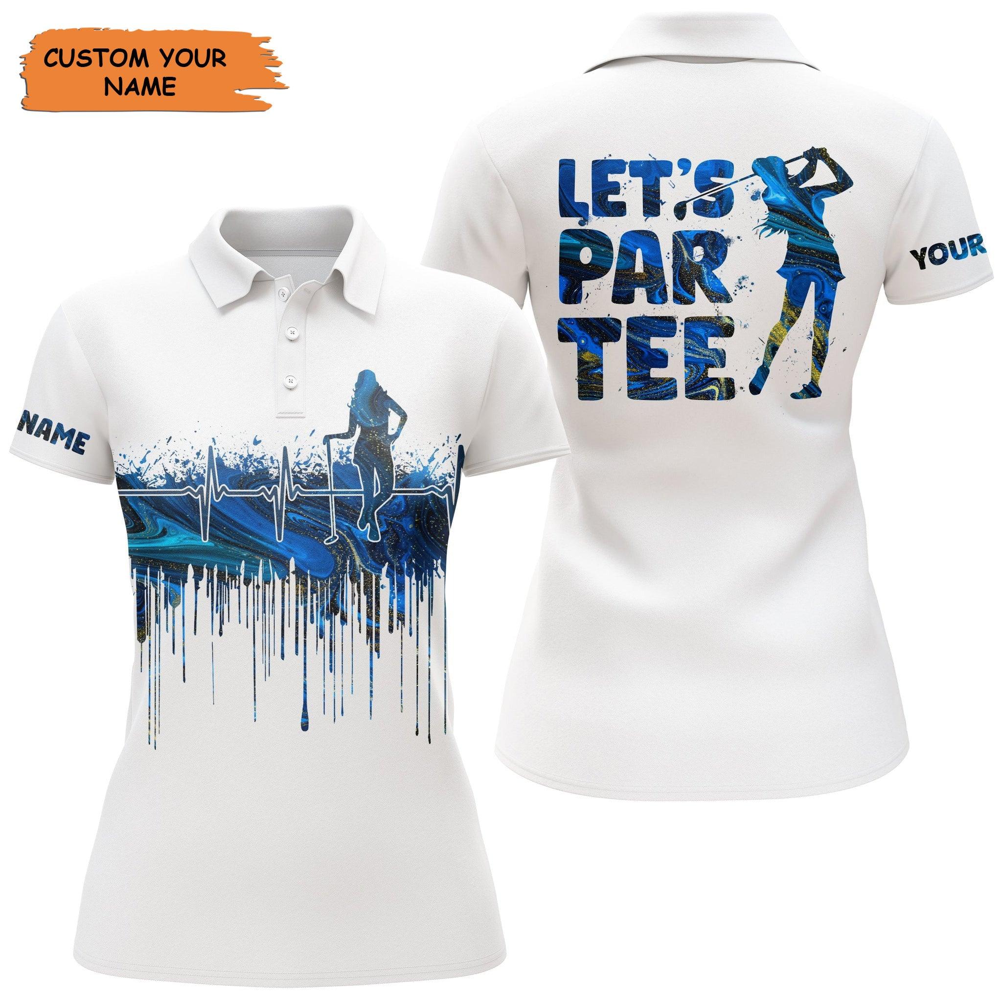 Customized Name Golf Women Polo Shirts, Blue Personalized Let's Par Tee Funny White Golf Polo Shirts - Perfect Gift For Ladies, Golfers, Golf Lovers