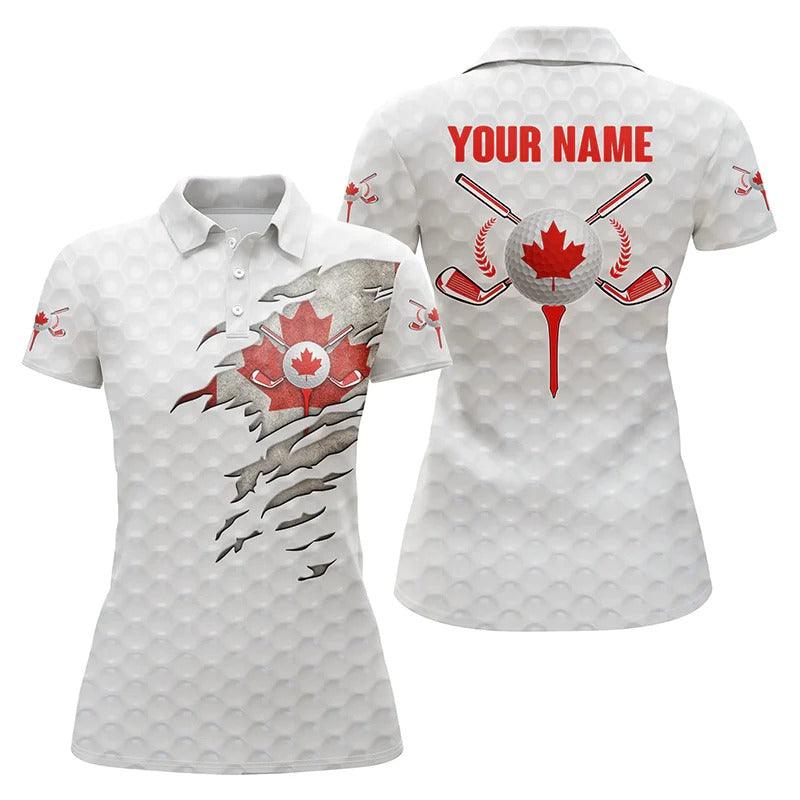 Customized Name Golf Women Polo Shirts,Canadian Flag Patriotic Personalized White Golf Ball Skin Shirt - Perfect Gift For Ladies, Golfers, Golf Lovers - Image 2