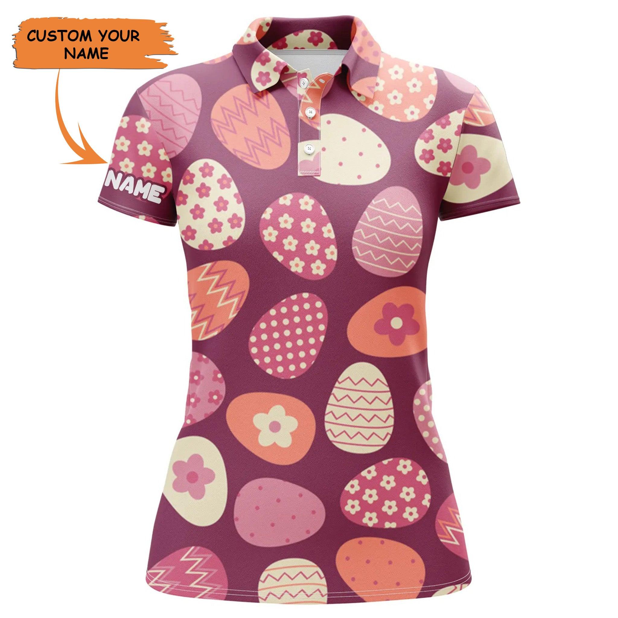 Customized Name Golf Women Polo Shirts, Colorful Easter Eggs Pattern Personalized Easter's Day Golfing Gift - Perfect Gift For Golfers, Golf Lovers
