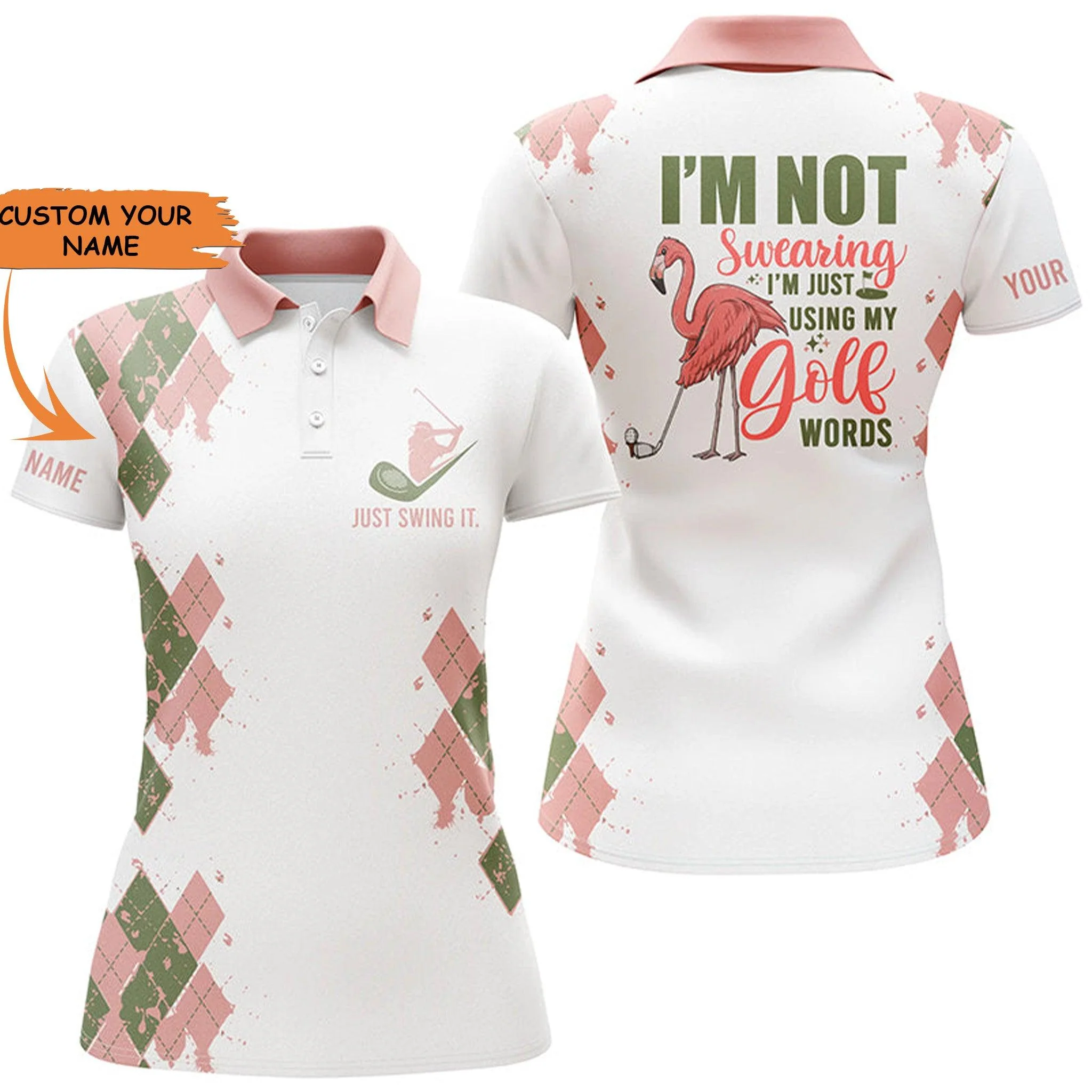 Customized Name Golf Women Polo Shirts, Flamingo Personalized I'm Not Swearing, I'm Just Using My Golf Words - Perfect Gift For Golf Lovers, Golfers
