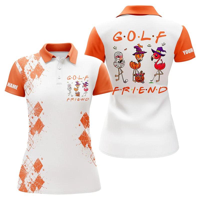 Customized Name Golf Women Polo Shirts, Funny Flamingo Halloween Personalized Name Golf Friends Shirts - Perfect Gift For Ladies, Golfers, Golf Lovers - Image 2