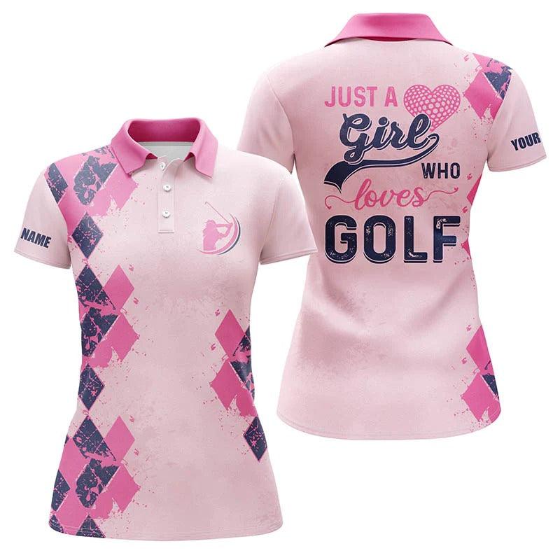 Customized Name Golf Women Polo Shirts, Funny Pink Personalized Just A Girl Who Loves Golf Polo Shirts - Perfect Gift For Ladies, Golfers, Golf Lovers - Image 2