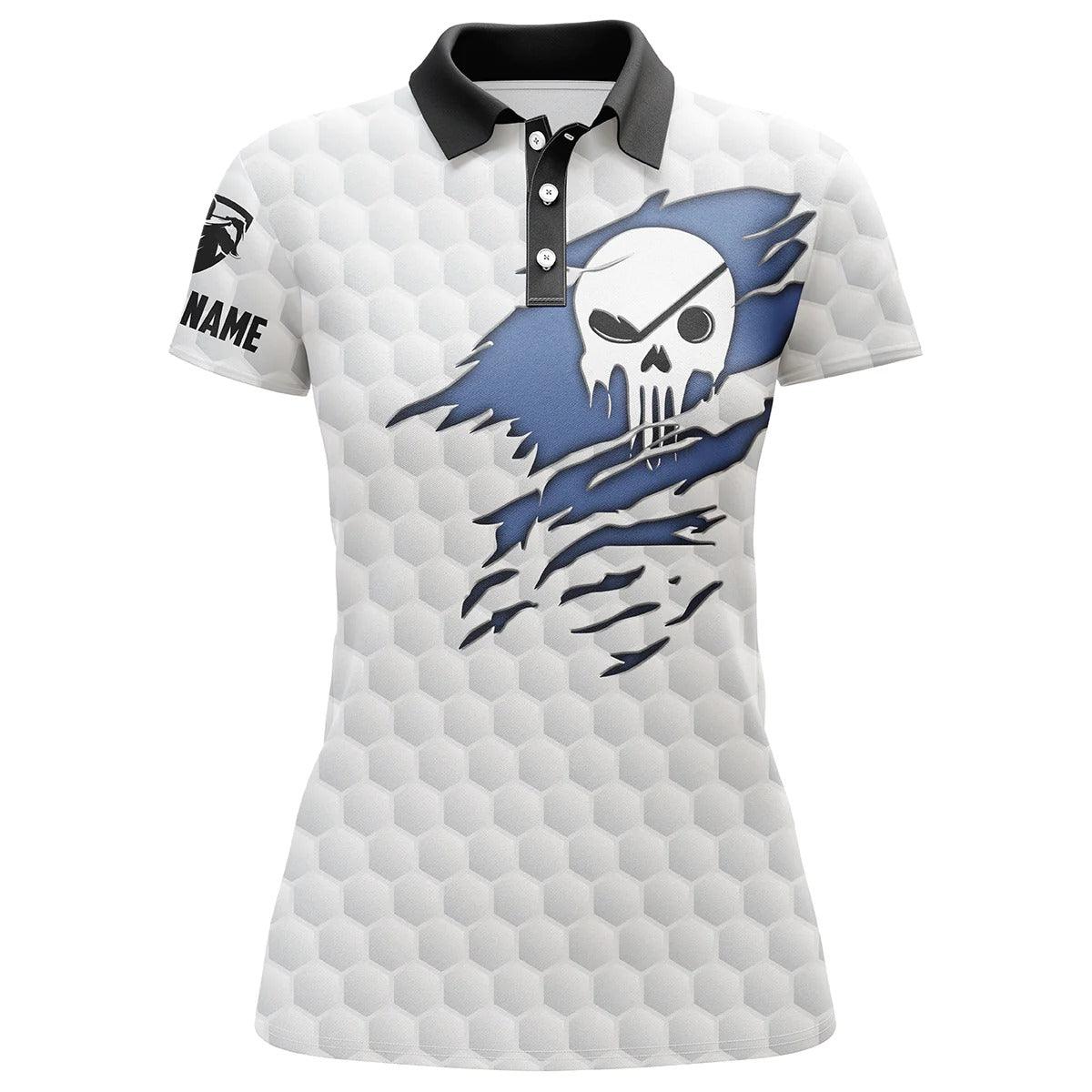 Customized Name Golf Women Polo Shirts, Golf Club Skull Personalized White Golf Polo Shirts - Perfect Gift For Ladies, Golfers, Golf Lovers - Image 2