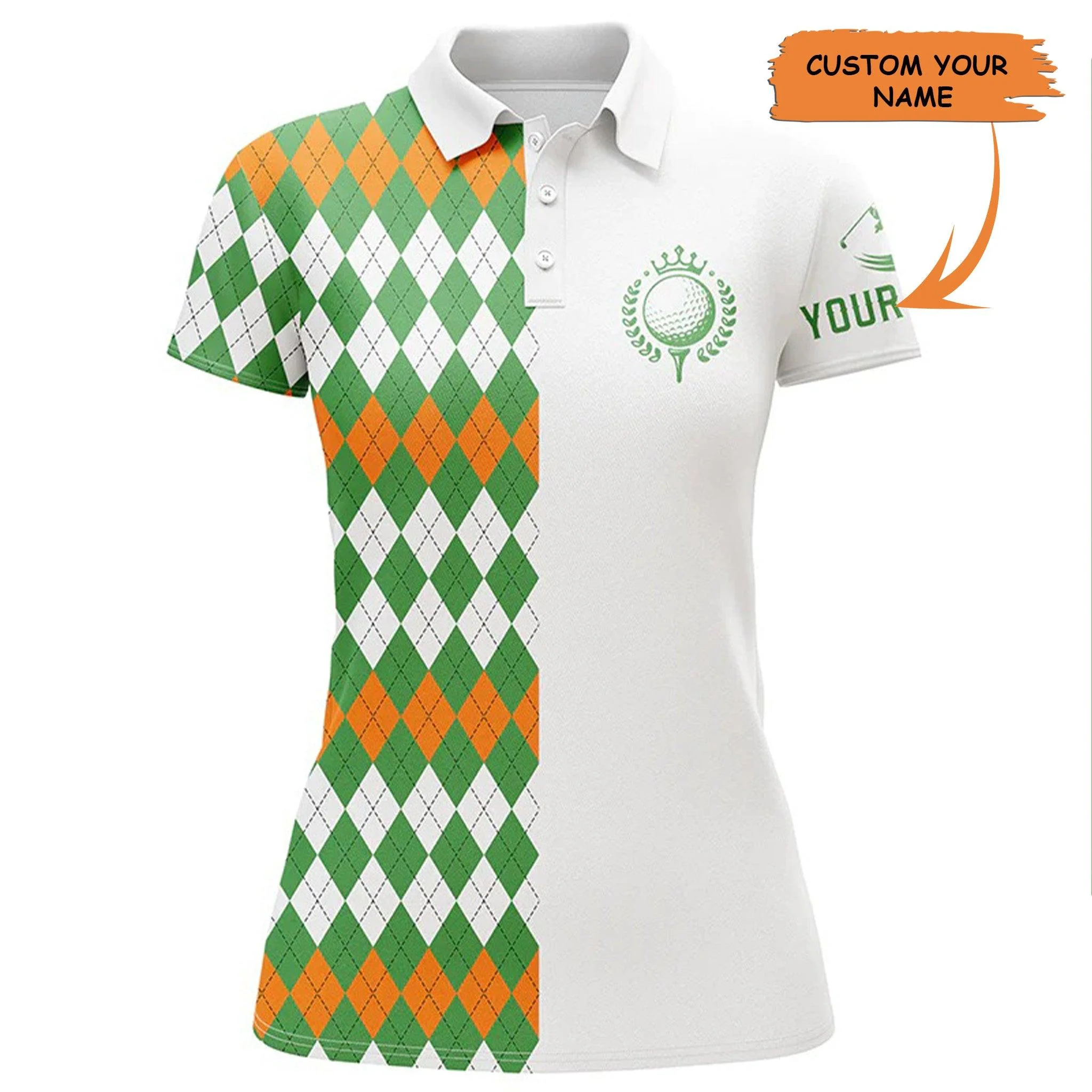 Customized Name Golf Women Polo Shirts, Golf Polo Shirts Personalized St Patricks Day Argyle Plaid Pattern - Perfect Gift For Golfers, Golf Lovers