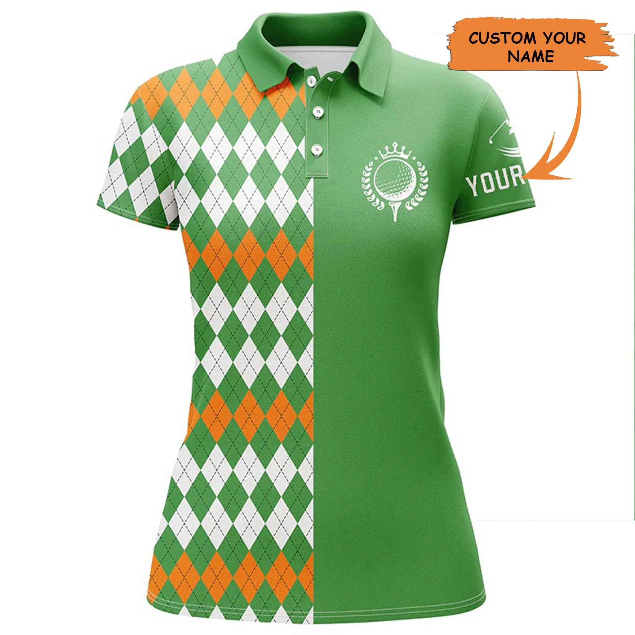 Customized Name Golf Women Polo Shirts, Golf Shirts Personalized St Patricks Day Green Argyle Plaid Pattern - Perfect Gift For Golfers, Golf Lovers