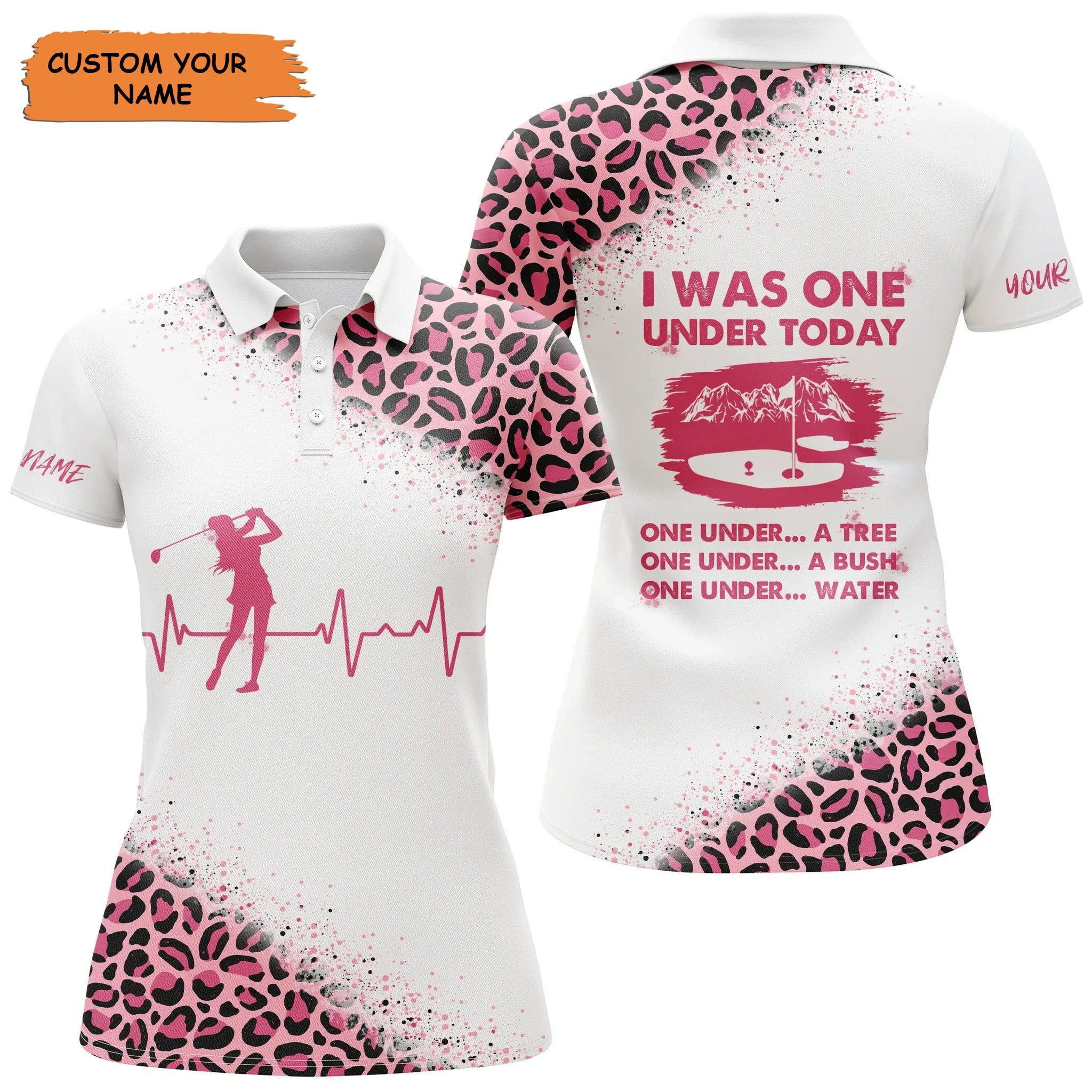Customized Name Golf Women Polo Shirts, Heartbeat Personalized I Was One Under Today Golf Polo Shirts - Perfect Gift For Ladies, Golfers, Golf Lovers