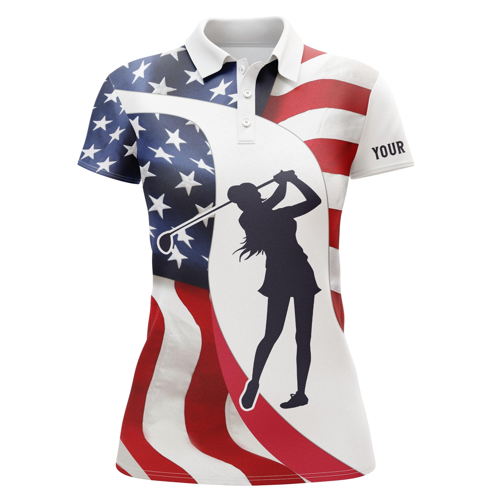 Customized Name Golf Women Polo Shirts, Personalized American Flag Patriotic 4th of July Polo Shirts - Perfect Gift For Ladies, Golf Lovers, Golfers - Image 2
