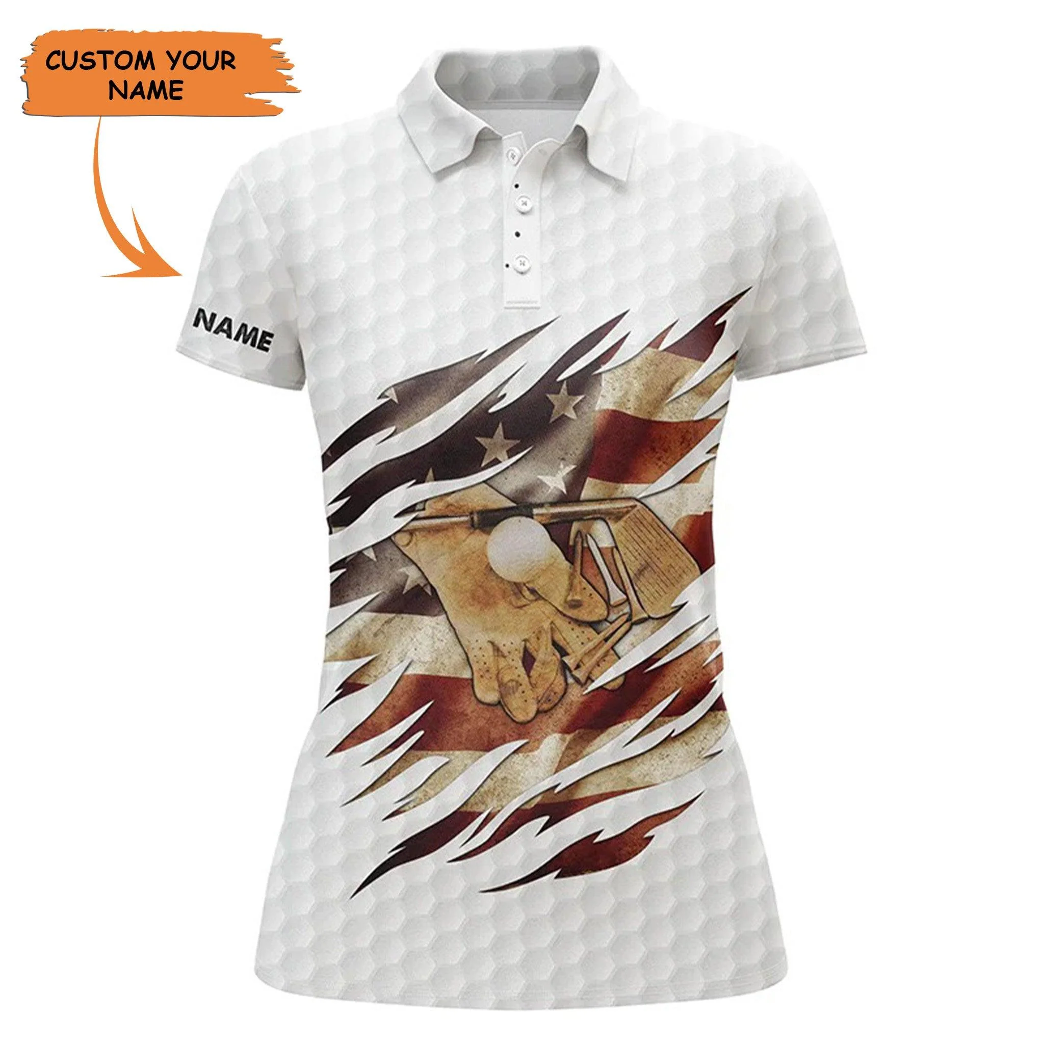 Customized Name Golf Women Polo Shirts, Personalized American Flag White Patriot Women Polo Shirts - Perfect Gift For Ladies, Golfers, Golf Lovers