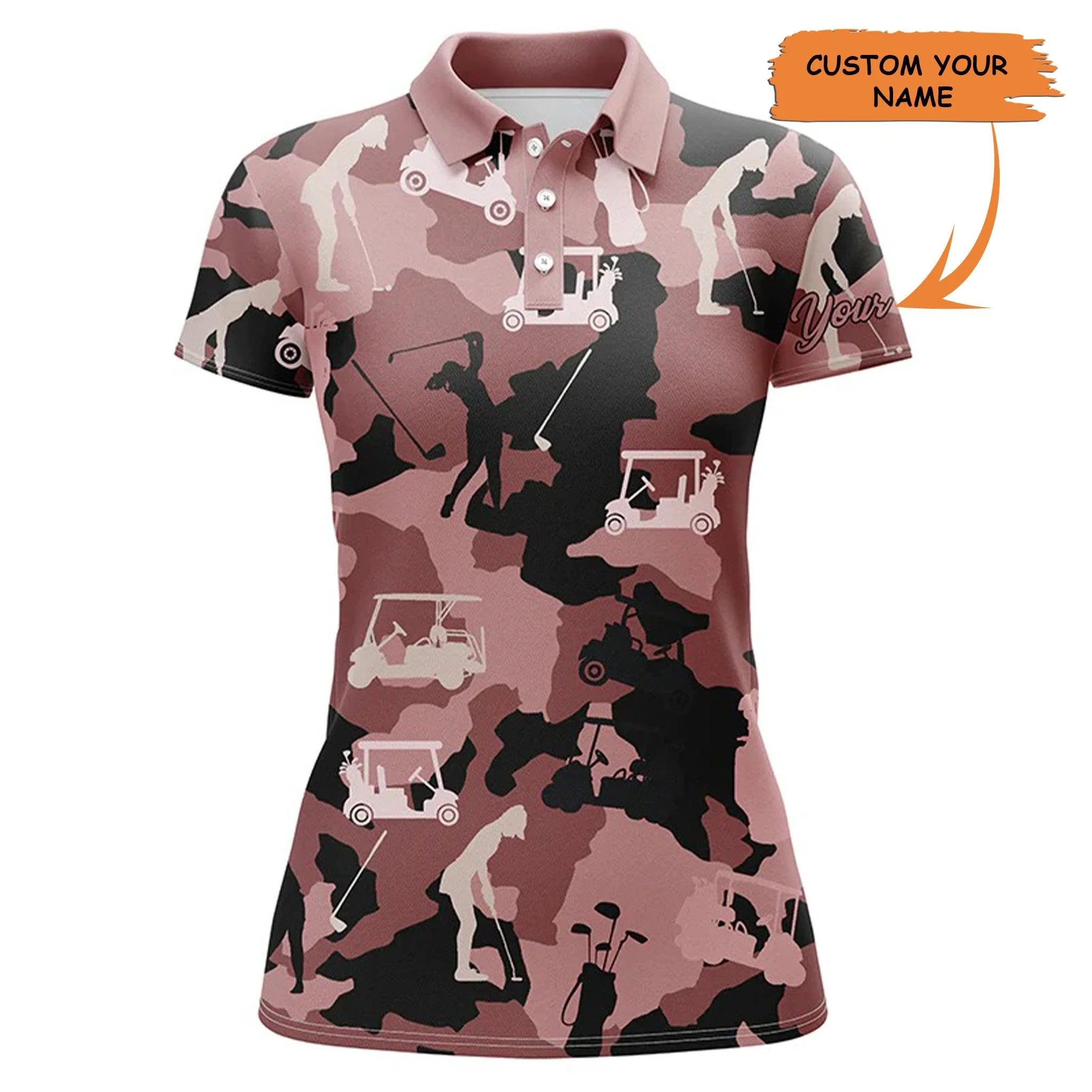 Customized Name Golf Women Polo Shirts, Personalized Black And Pink Golf Camo Women Golf Polo Shirts - Perfect Gift For Golfers, Golf Lovers
