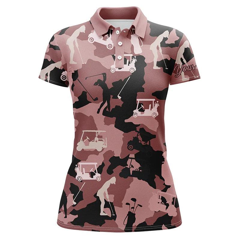 Customized Name Golf Women Polo Shirts, Personalized Black And Pink Golf Camo Women Golf Polo Shirts - Perfect Gift For Golfers, Golf Lovers - Image 2