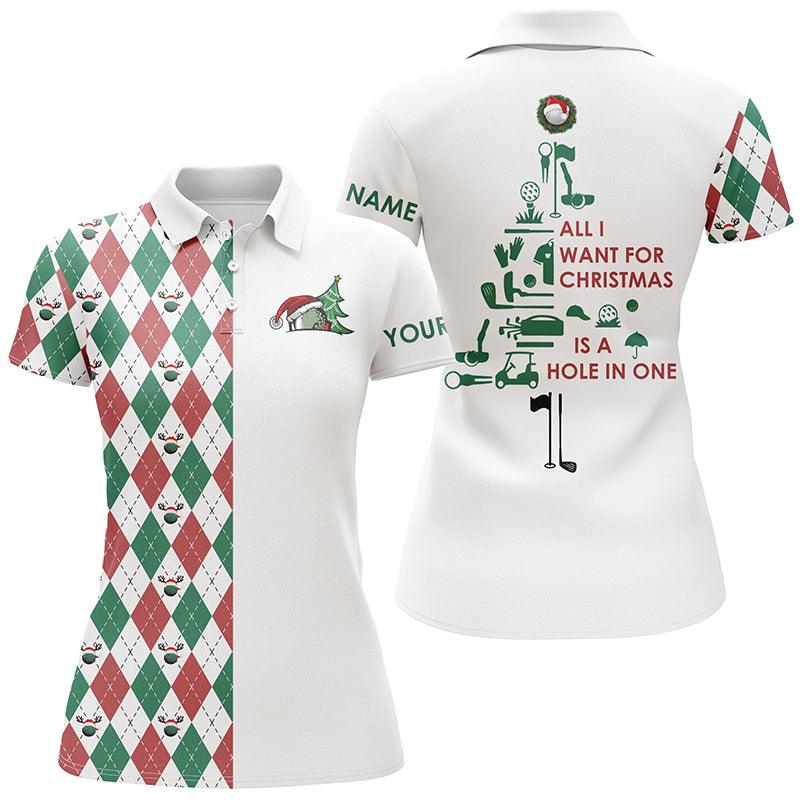 Customized Name Golf Women Polo Shirts, Personalized Christmas Tree All I Want For Christmas Is A Hole In One - Perfect Gift For Golf Lovers, Golfers - Image 2