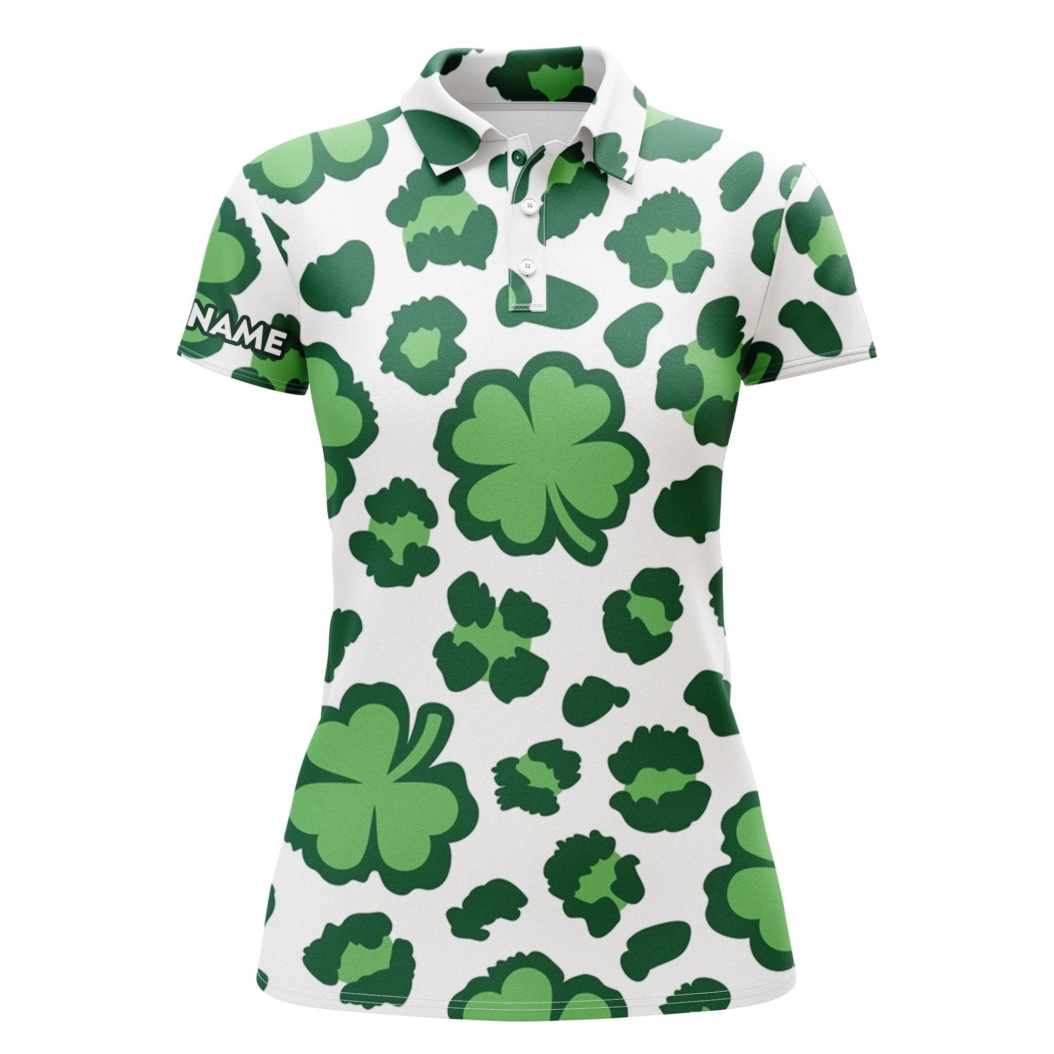 Customized Name Golf Women Polo Shirts, Personalized Clover And Leopard Pattern St. Patrick's Day Polo Shirts - Perfect Gift For Golfers, Golf Lovers - Image 2