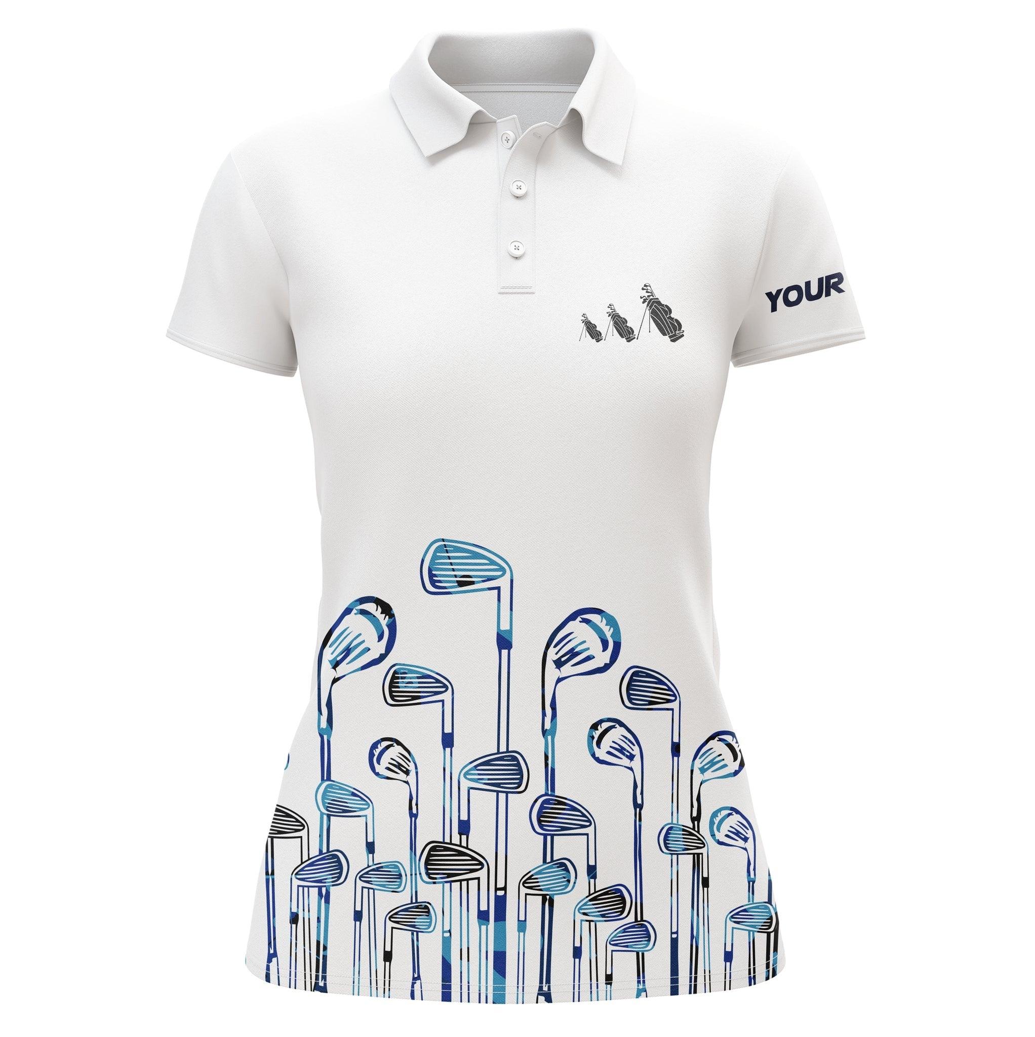 Customized Name Golf Women Polo Shirts, Personalized Golf Clubs White And Blue Women Golf Polo Shirts - Perfect Gift For Ladies, Golfers, Golf Lovers - Image 2