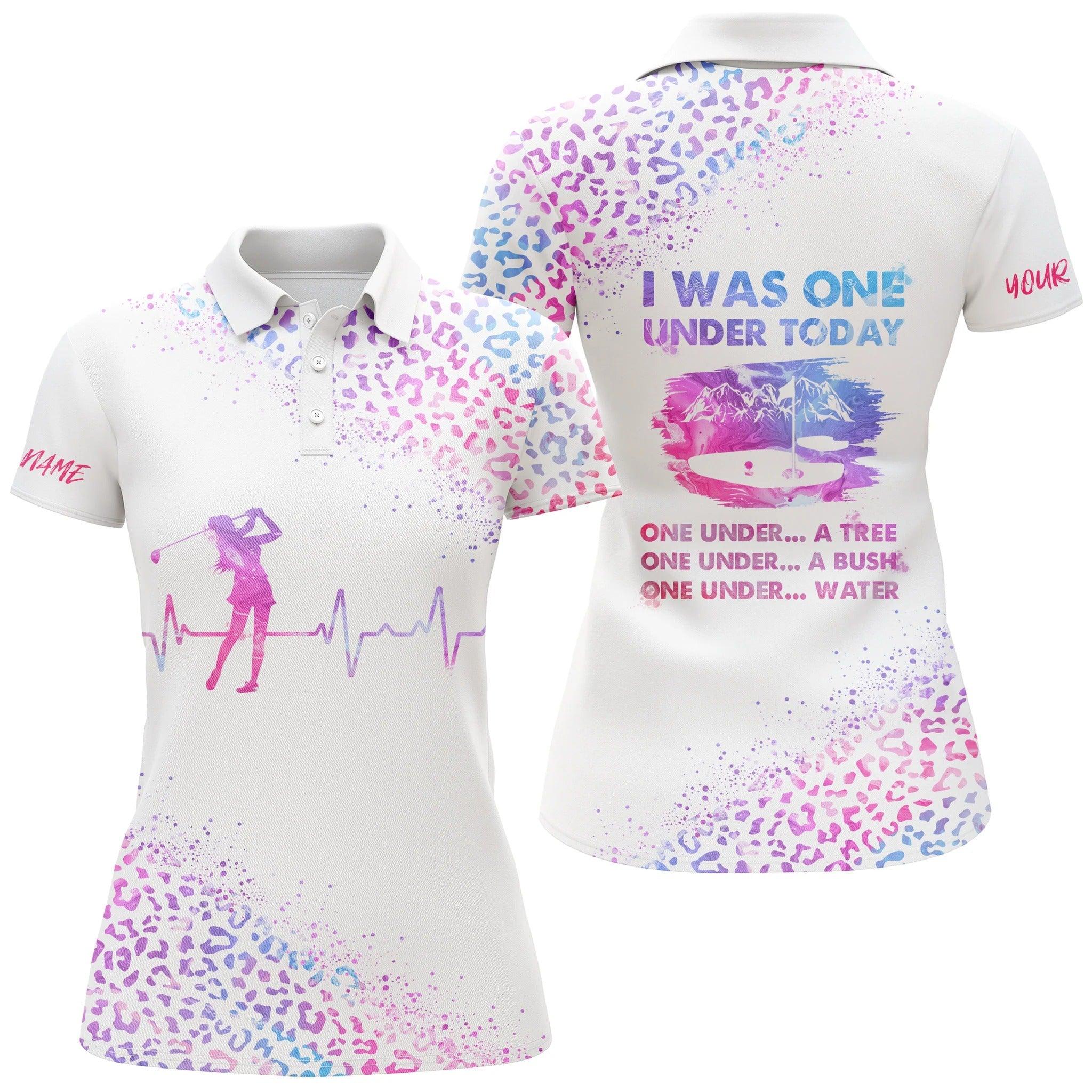 Customized Name Golf Women Polo Shirts, Personalized I Was One Under Today Custom Name Pink Watercolor - Perfect Gift For Ladies, Golfers, Golf Lovers - Image 2