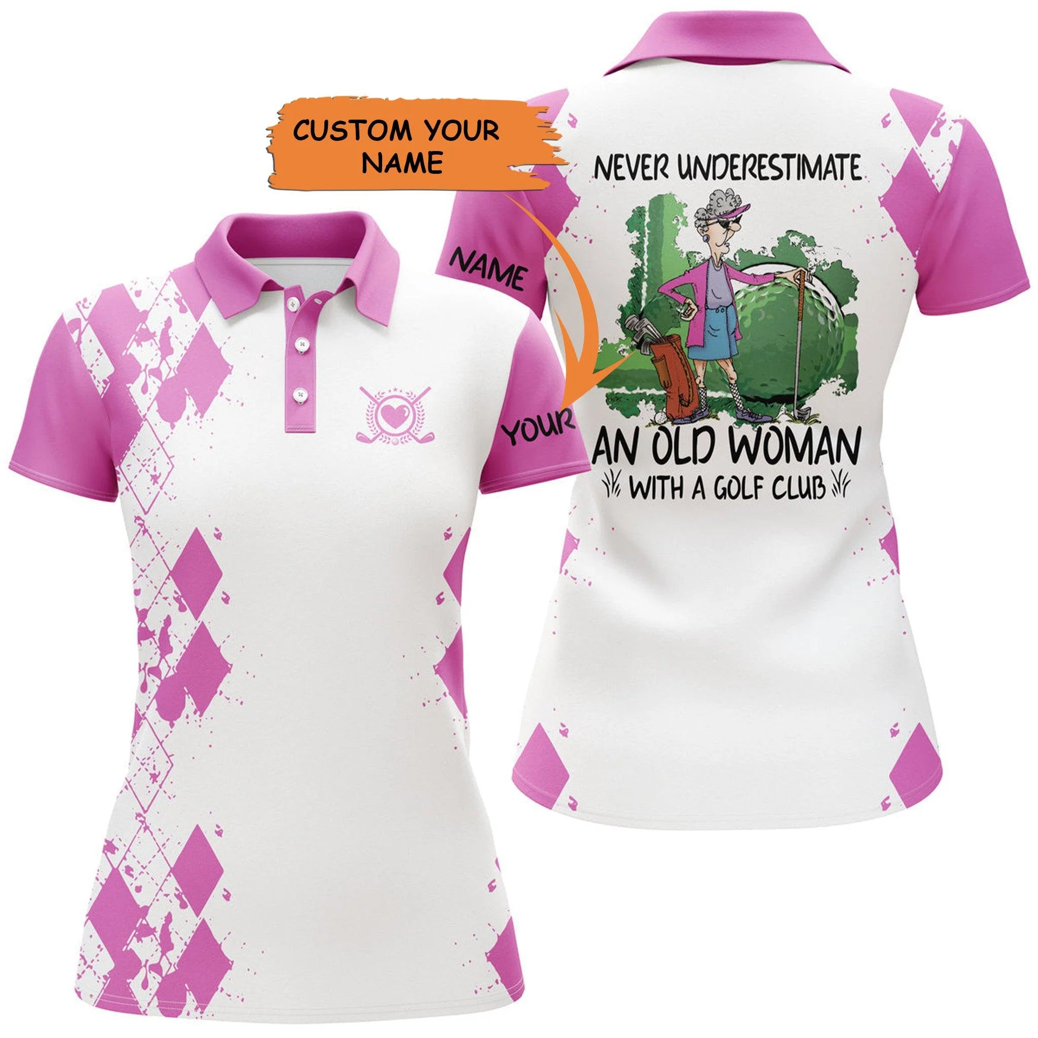Customized Name Golf Women Polo Shirts, Personalized Multi color An Old Woman With A Golf Club - Perfect Gift For Ladies, Golf Lovers, Golfers