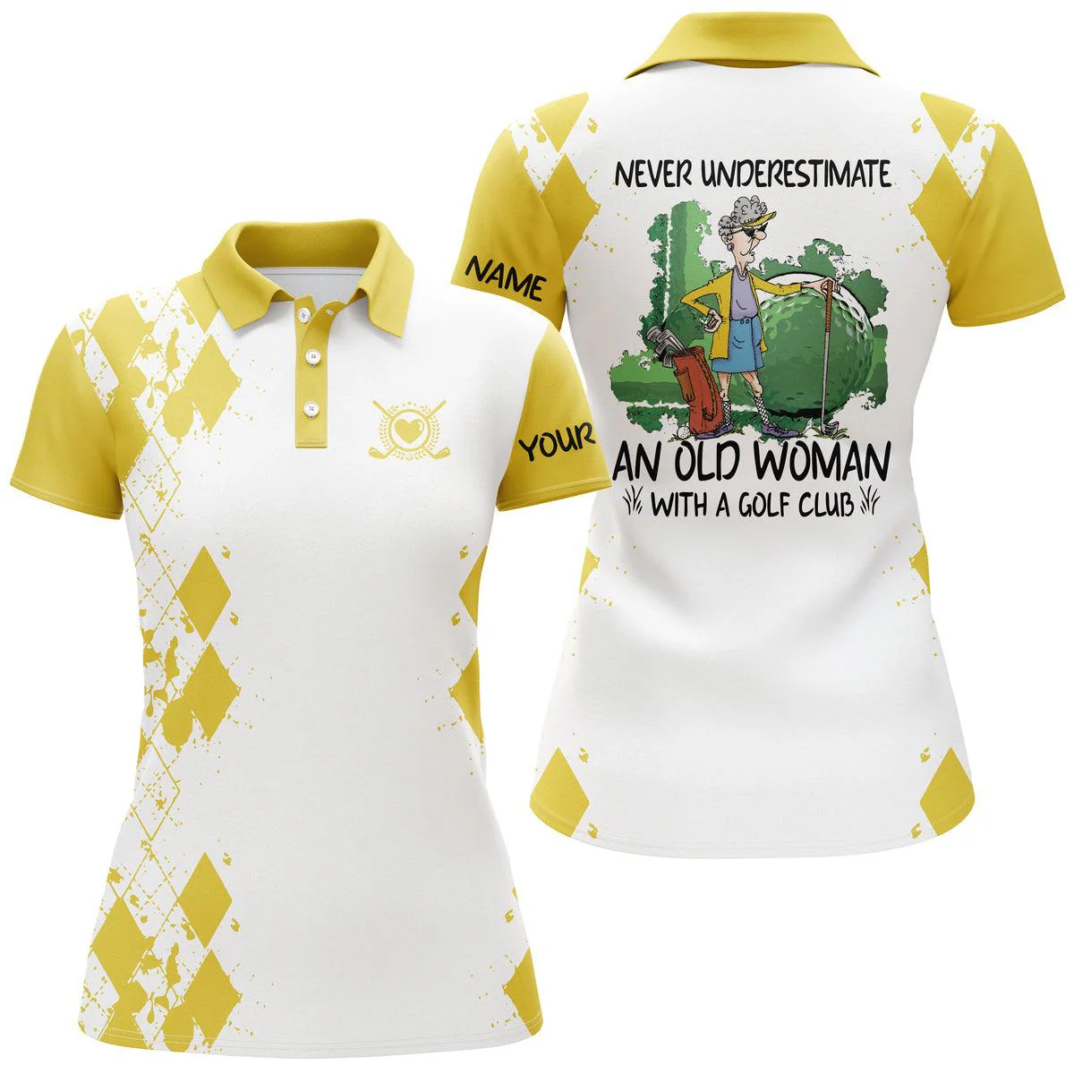 Customized Name Golf Women Polo Shirts, Personalized Multi color An Old Woman With A Golf Club - Perfect Gift For Ladies, Golf Lovers, Golfers - Image 3