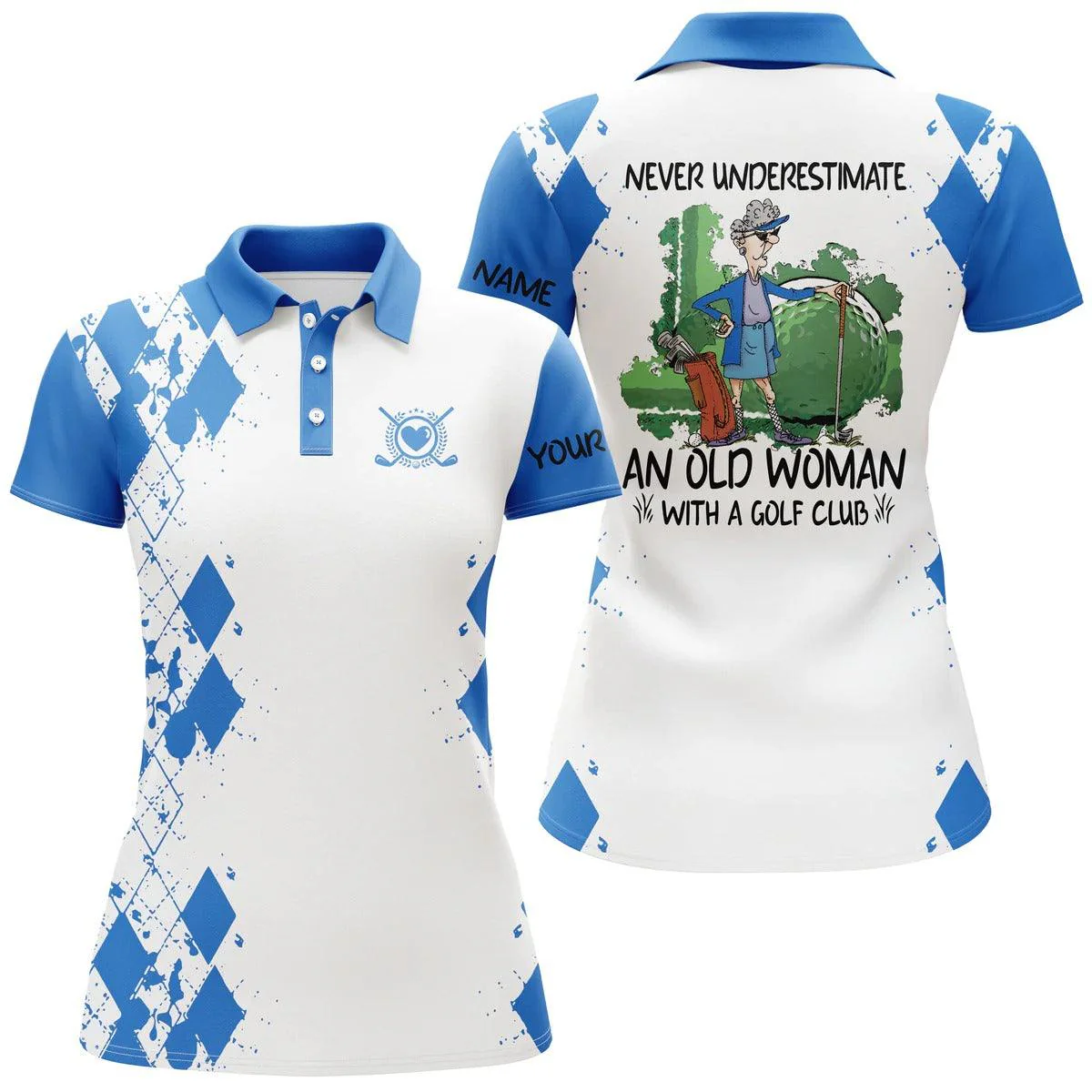 Customized Name Golf Women Polo Shirts, Personalized Name Multi-color Never Underestimate An Old Woman - Perfect Gift For Ladies, Golfers, Golf Lovers - Image 2