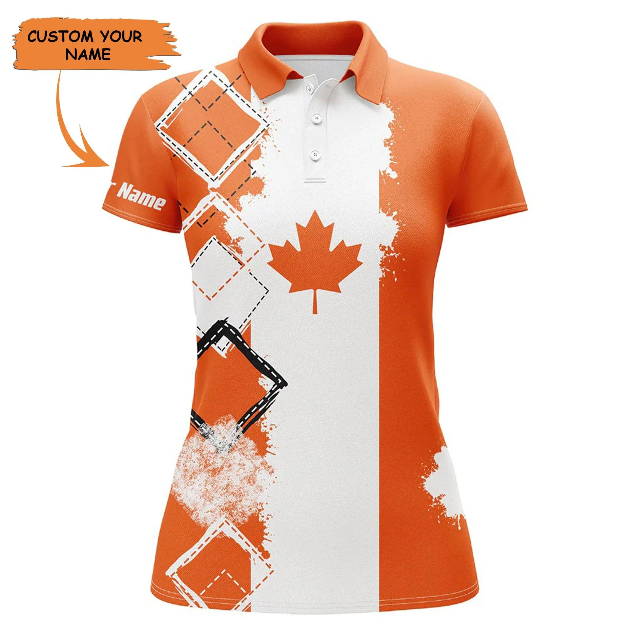 Customized Name Golf Women Polo Shirts, Personalized Orange Canada Flag Patriot Golf Polo Shirts - Perfect Gift For Ladies, Golf Lovers, Golfers