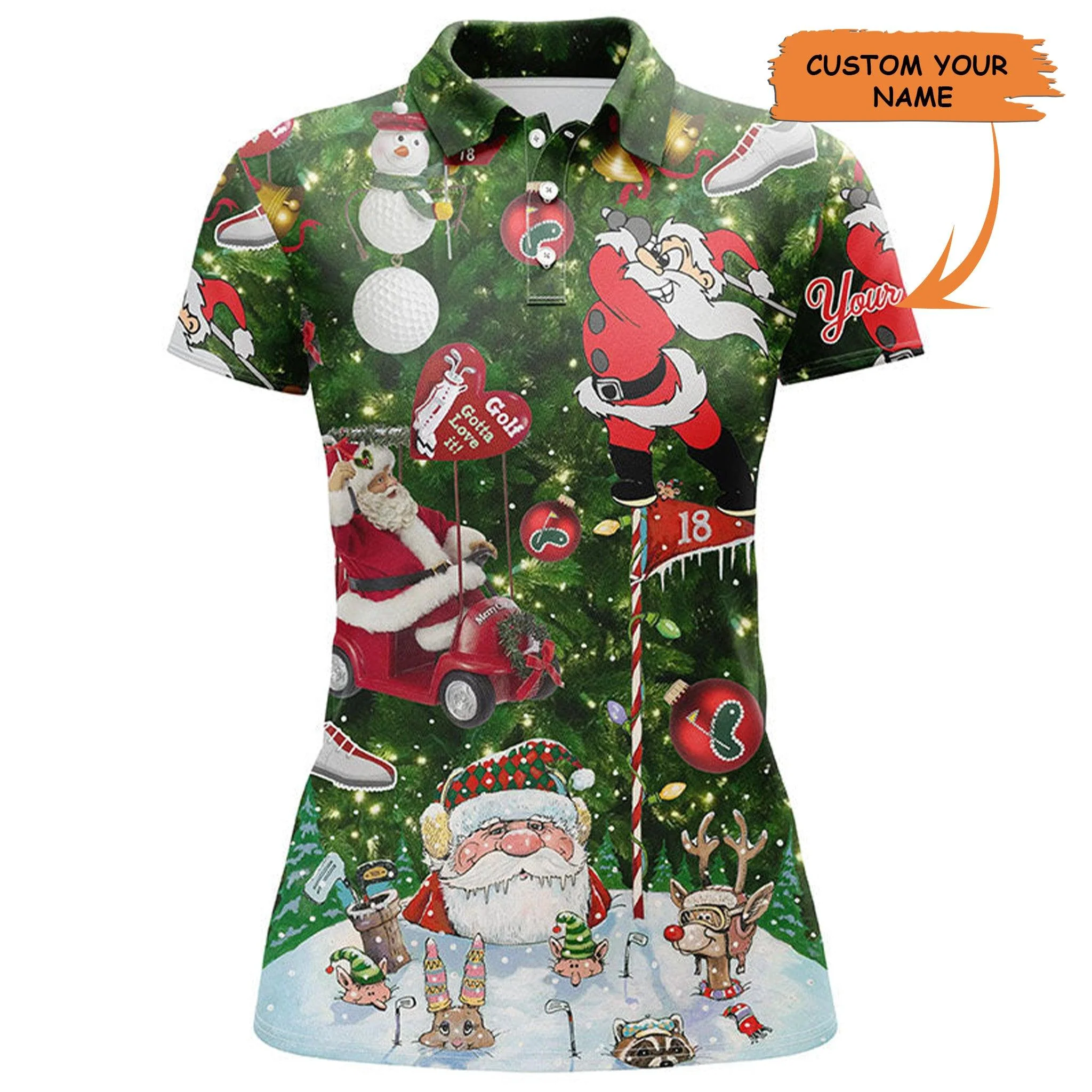 Customized Name Golf Women Polo Shirts, Personalized Santa Claus Christmas Golf Polo Shirts - Perfect Gift For Ladies, Golf Lovers, Golfers