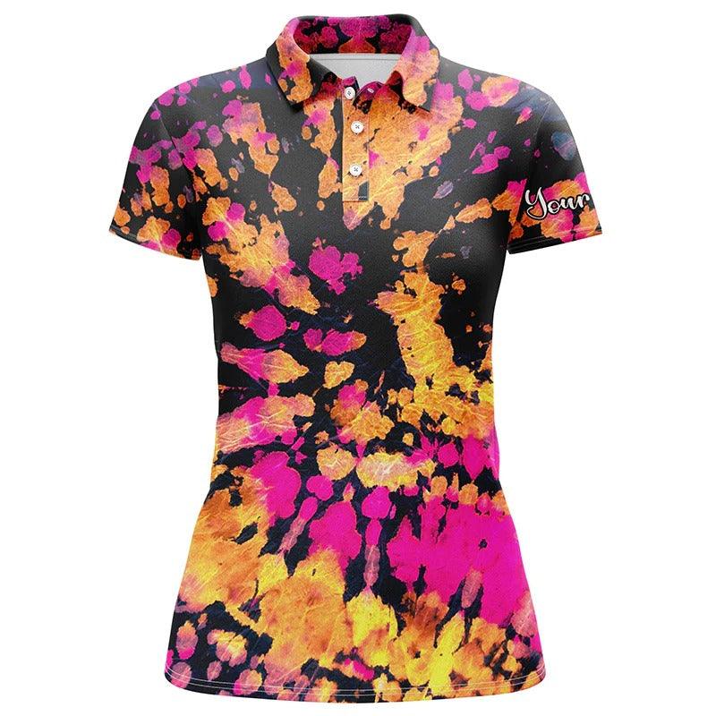 Customized Name Golf Women Polo Shirts, Personalized Yellow, Pink, Black Tie Dye Pattern Polo Shirts - Perfect Gift For Ladies, Golf Lovers, Golfers - Image 2