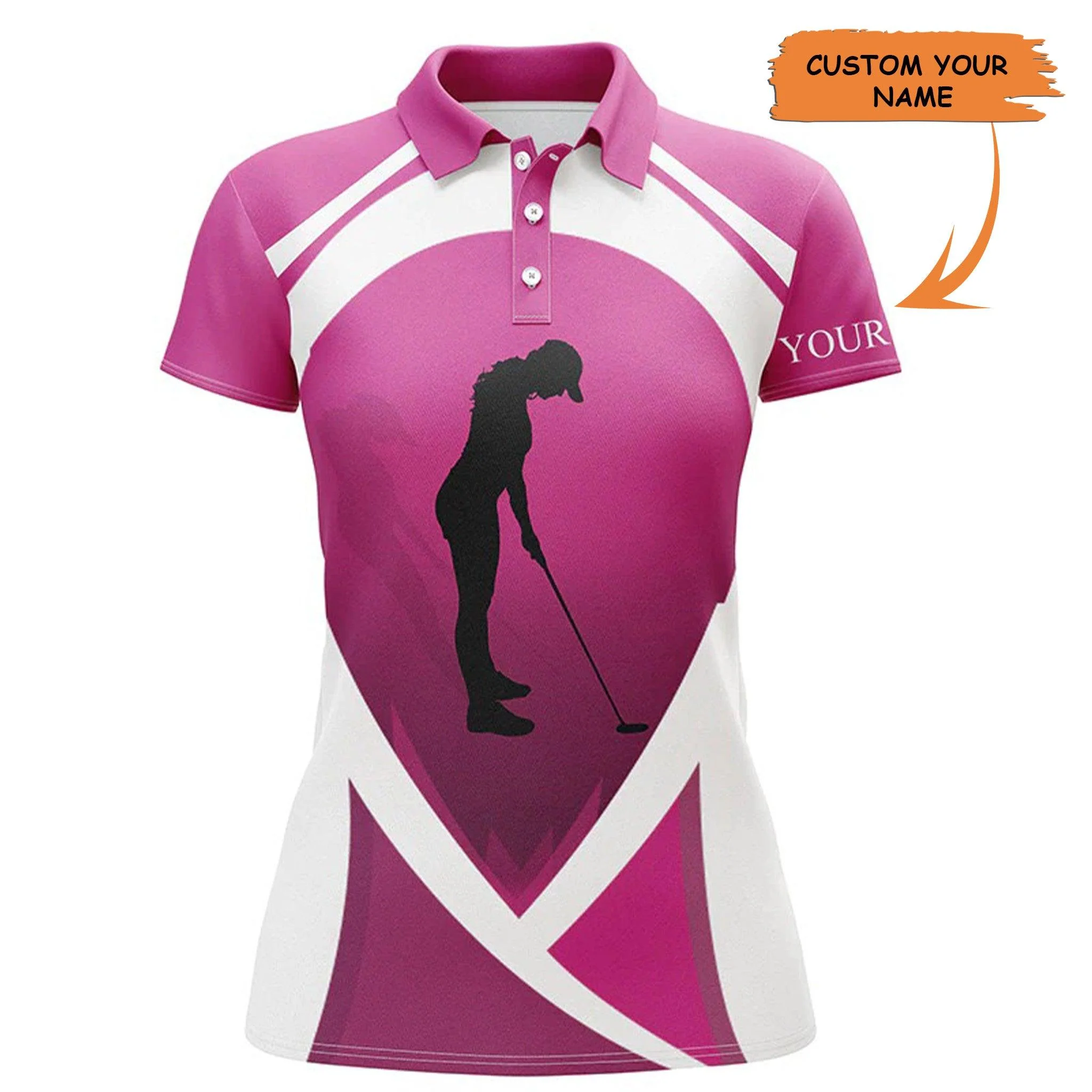 Customized Name Golf Women Polo Shirts, Pink And White Women Golf Polo Shirt Personalized Golfers Gift - Perfect Gift For Ladies, Golfers, Golf Lovers