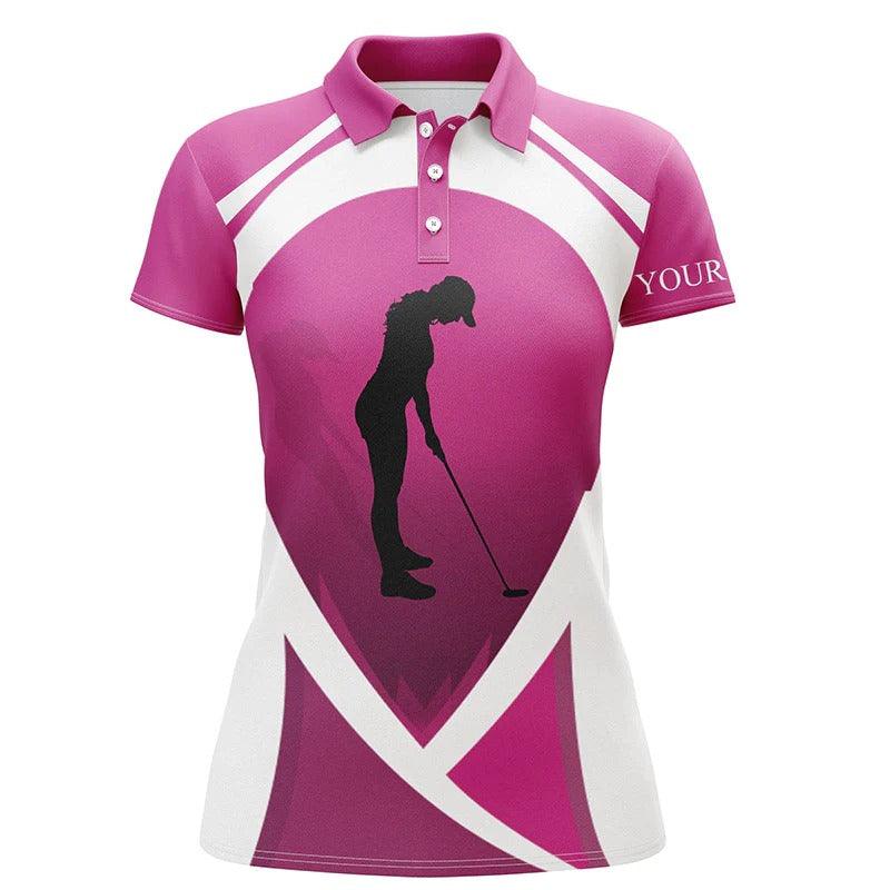Customized Name Golf Women Polo Shirts, Pink And White Women Golf Polo Shirt Personalized Golfers Gift - Perfect Gift For Ladies, Golfers, Golf Lovers - Image 2