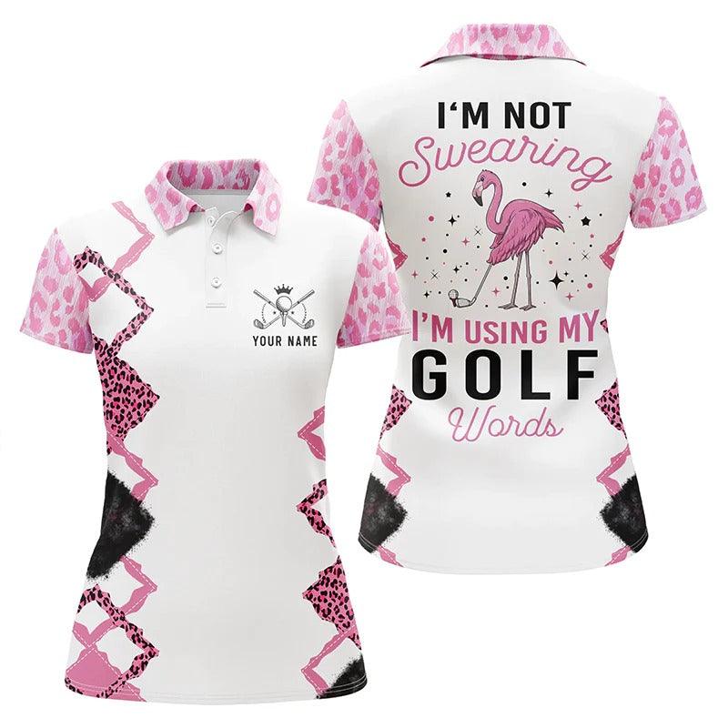 Customized Name Golf Women Polo Shirts, Pink Flamingo Leopard Pattern Personalized I'm Not Swearing - Perfect Gift For Ladies, Golfers, Golf Lovers - Image 2