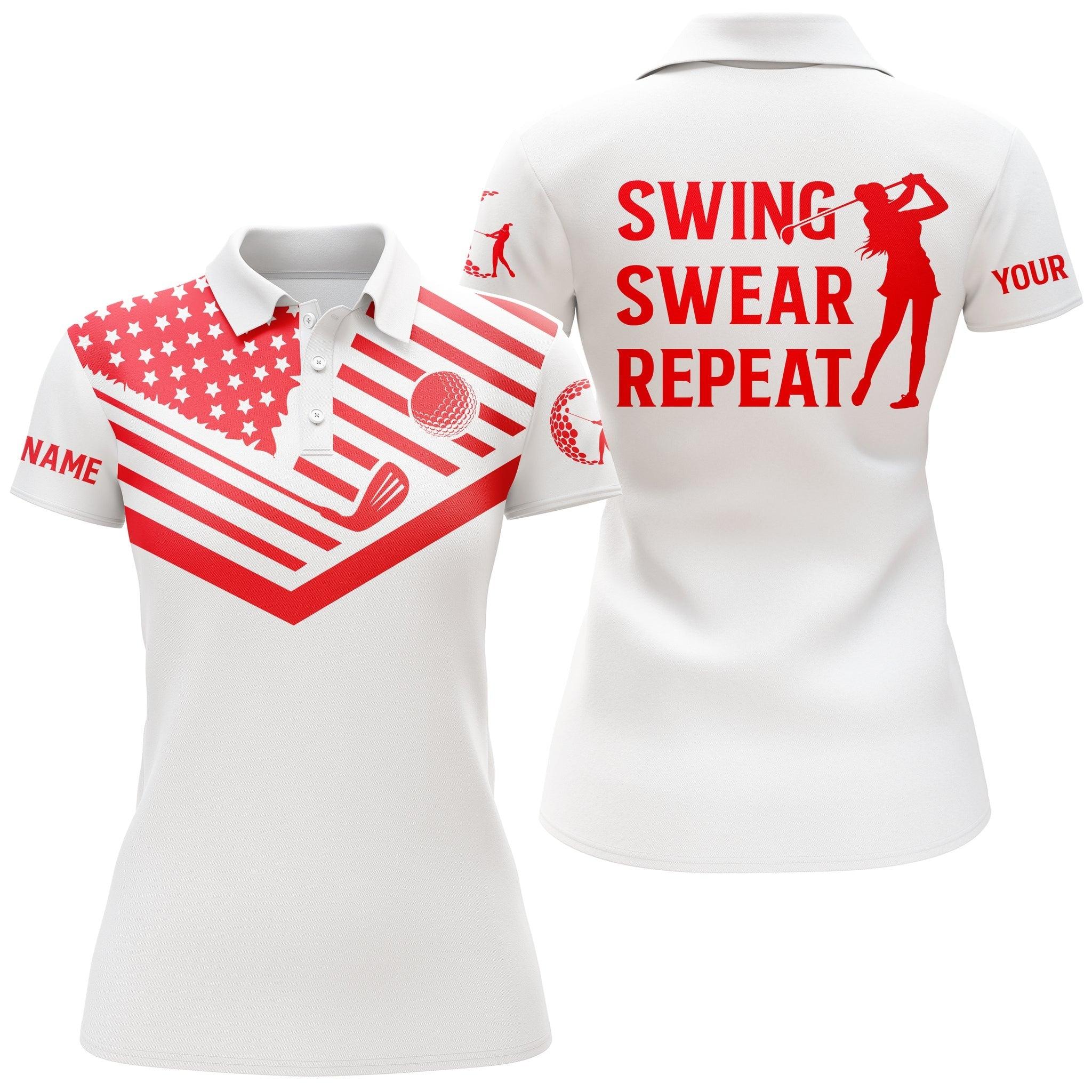 Customized Name Golf Women Polo Shirts, Pink Leopard American Flag Personalized Golf Swing Swear Repeat Shirts - Perfect Gift For Golfers, Golf Lovers - Image 4