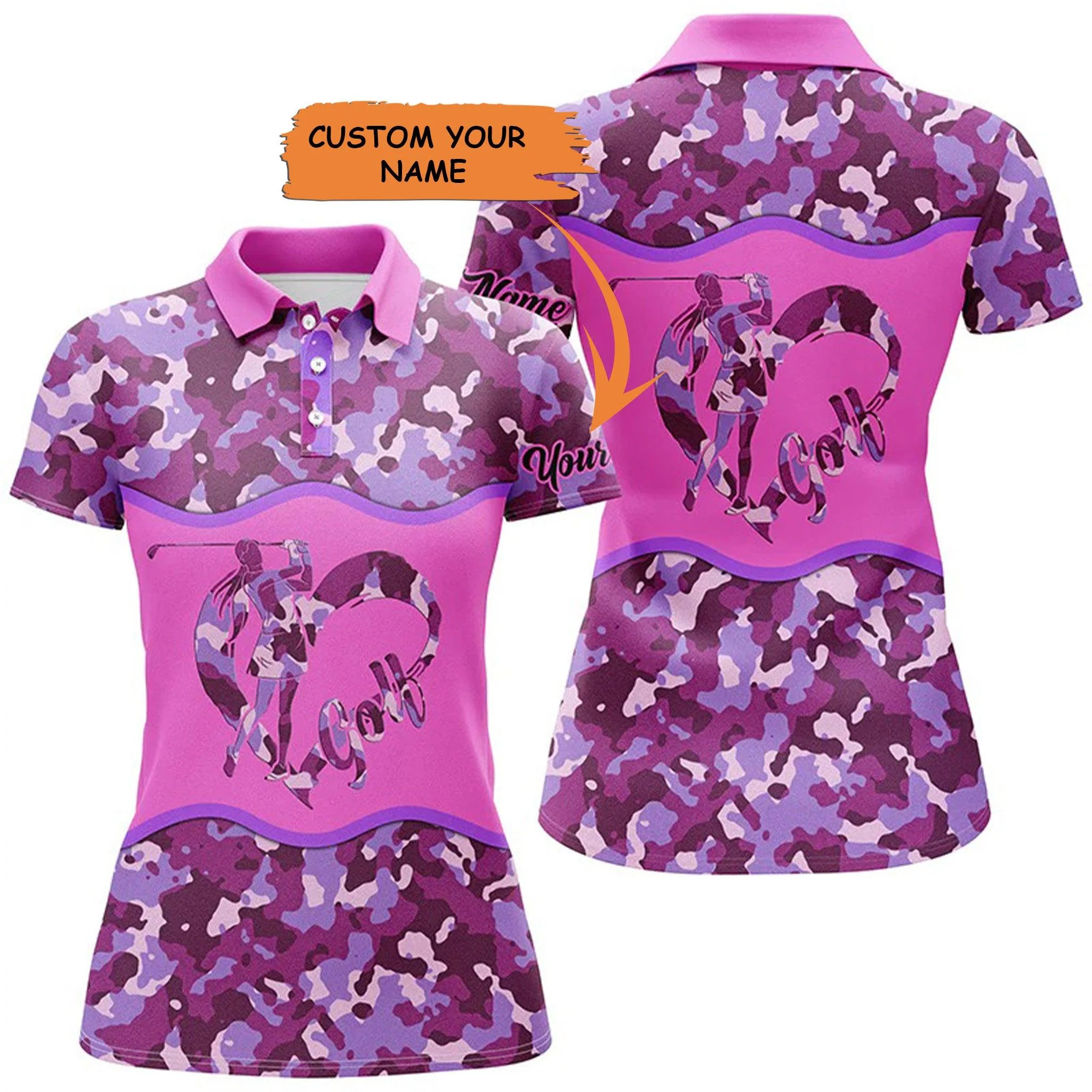 Customized Name Golf Women Polo Shirts, Pink Purple Camo Personalized Unique Golfers Gifts - Perfect Gift For Ladies, Golfers, Golf Lovers