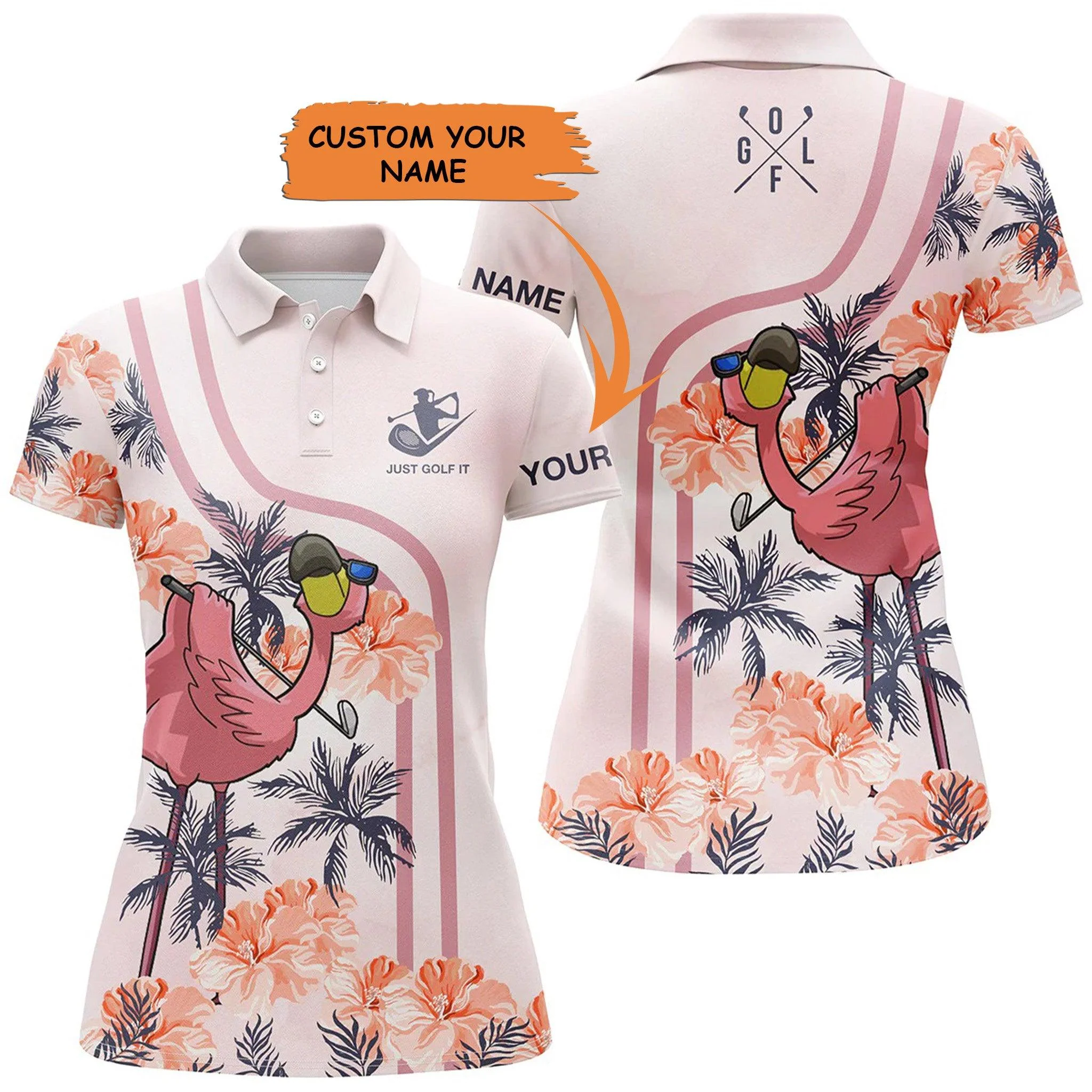 Customized Name Golf Women Polo Shirts, Pink Tropical Flamingo Pattern Personalized Just Golf It Polo Shirts - Perfect Gift For Golfers, Golf Lovers