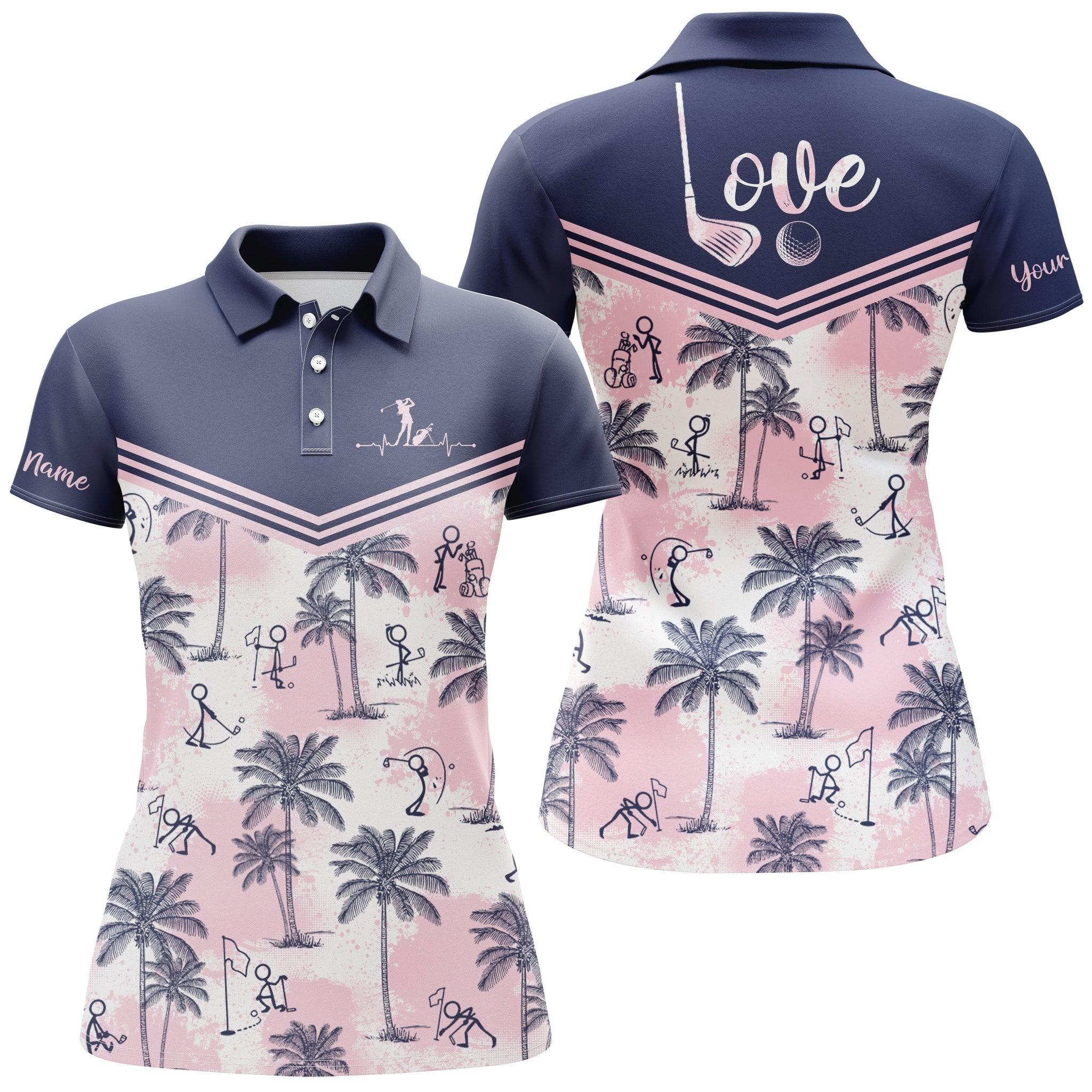 Customized Name Golf Women Polo Shirts, Pink Tropical Palm Pattern Personalized Women Golf Polo Shirt - Perfect Gift For Golfers, Golf Lovers - Image 2
