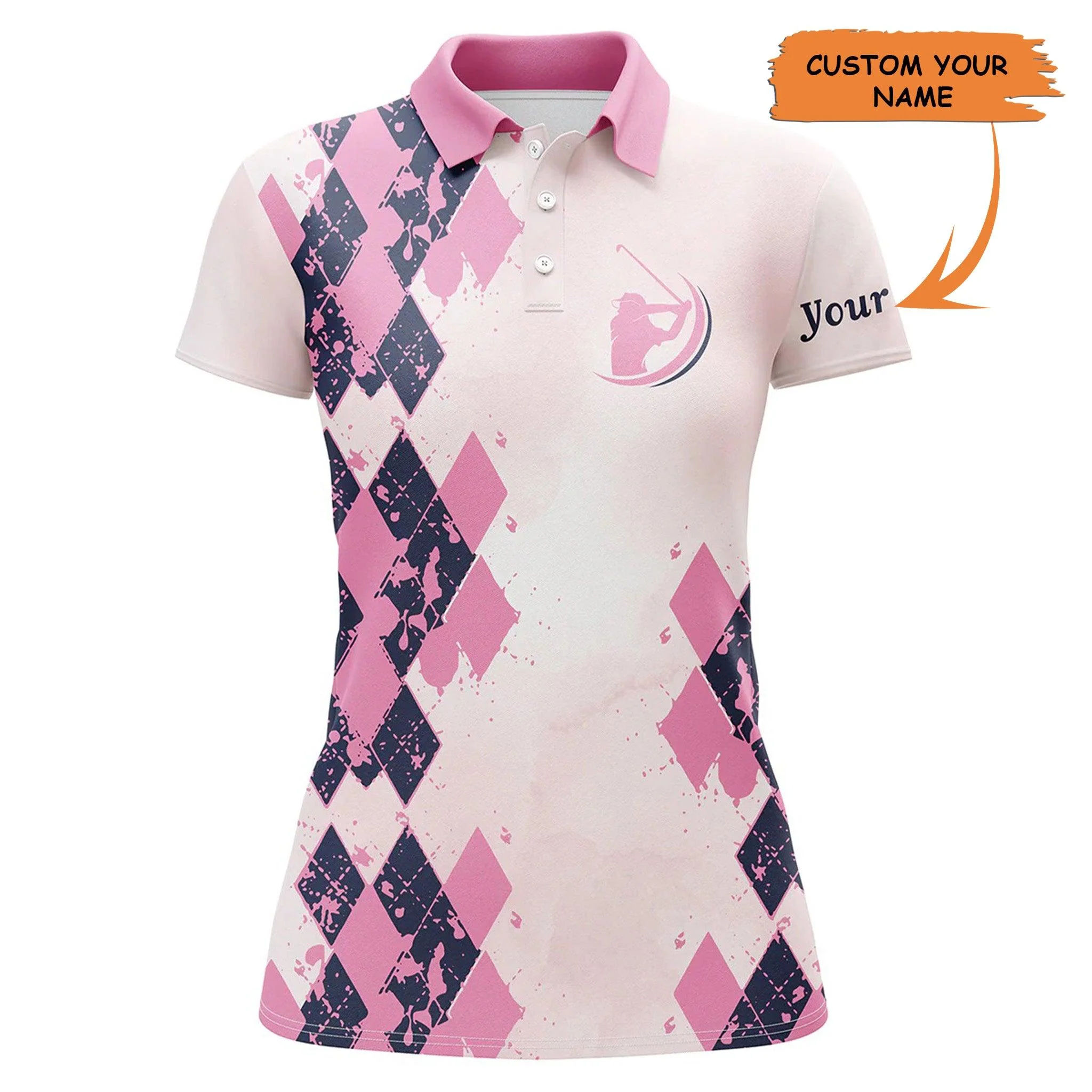 Customized Name Golf Women Polo Shirts, Pink Zigzag Pattern Personalized Unique Golfers Gifts - Perfect Gift For Ladies, Golfers, Golf Lovers