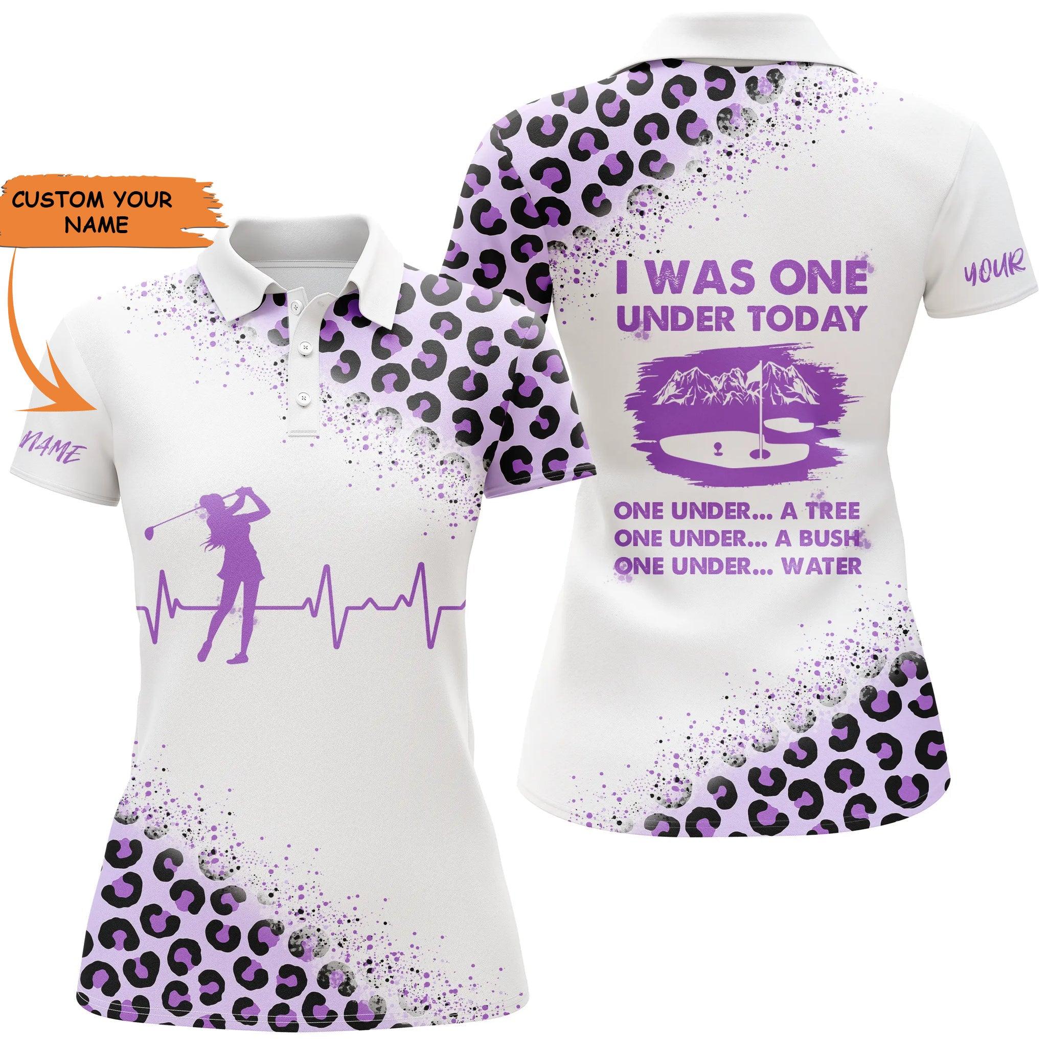 Customized Name Golf Women Polo Shirts, Purple Leopard White Personalized I Was One Under Today Polo Shirts - Perfect Gift For Golf Lovers, Golfers