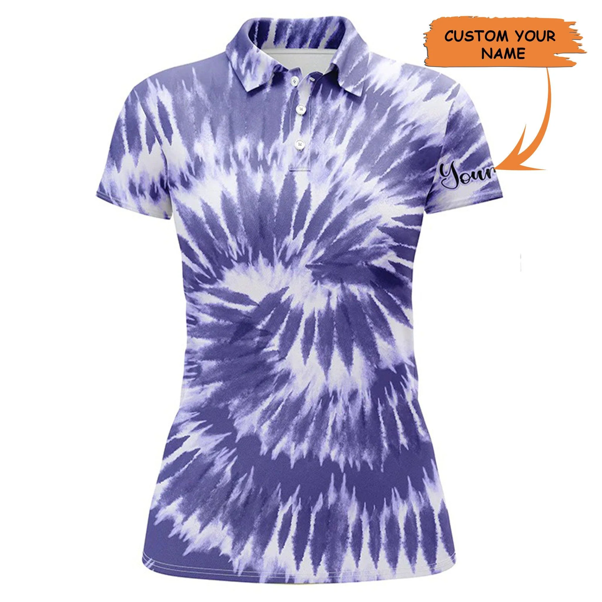 Customized Name Golf Women Polo Shirts, Purple Tie Dye Pattern Personalized Women Polo Shirts - Perfect Gift For Ladies, Golf Lovers, Golfers