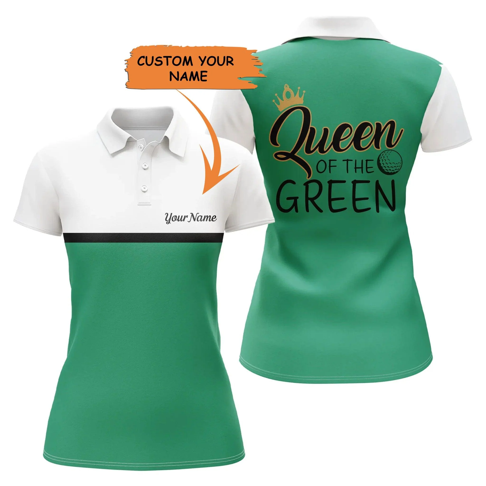 Customized Name Golf Women Polo Shirts, Queen Of The Green Custom Name White And Green Golf Shirts - Perfect Gift For Ladies, Golfers, Golf Lovers