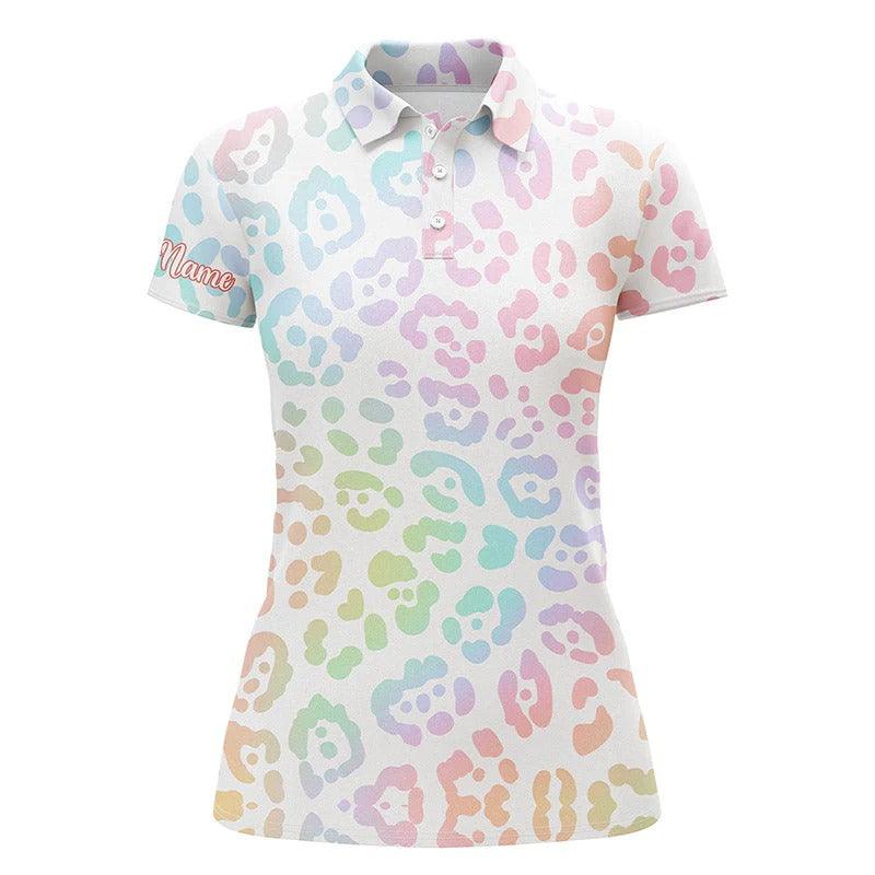 Customized Name Golf Women Polo Shirts, Rainbow Leopard Gradient Personalized Unique Golfers Gift - Perfect Gift For Ladies, Golfers, Golf Lovers - Image 2